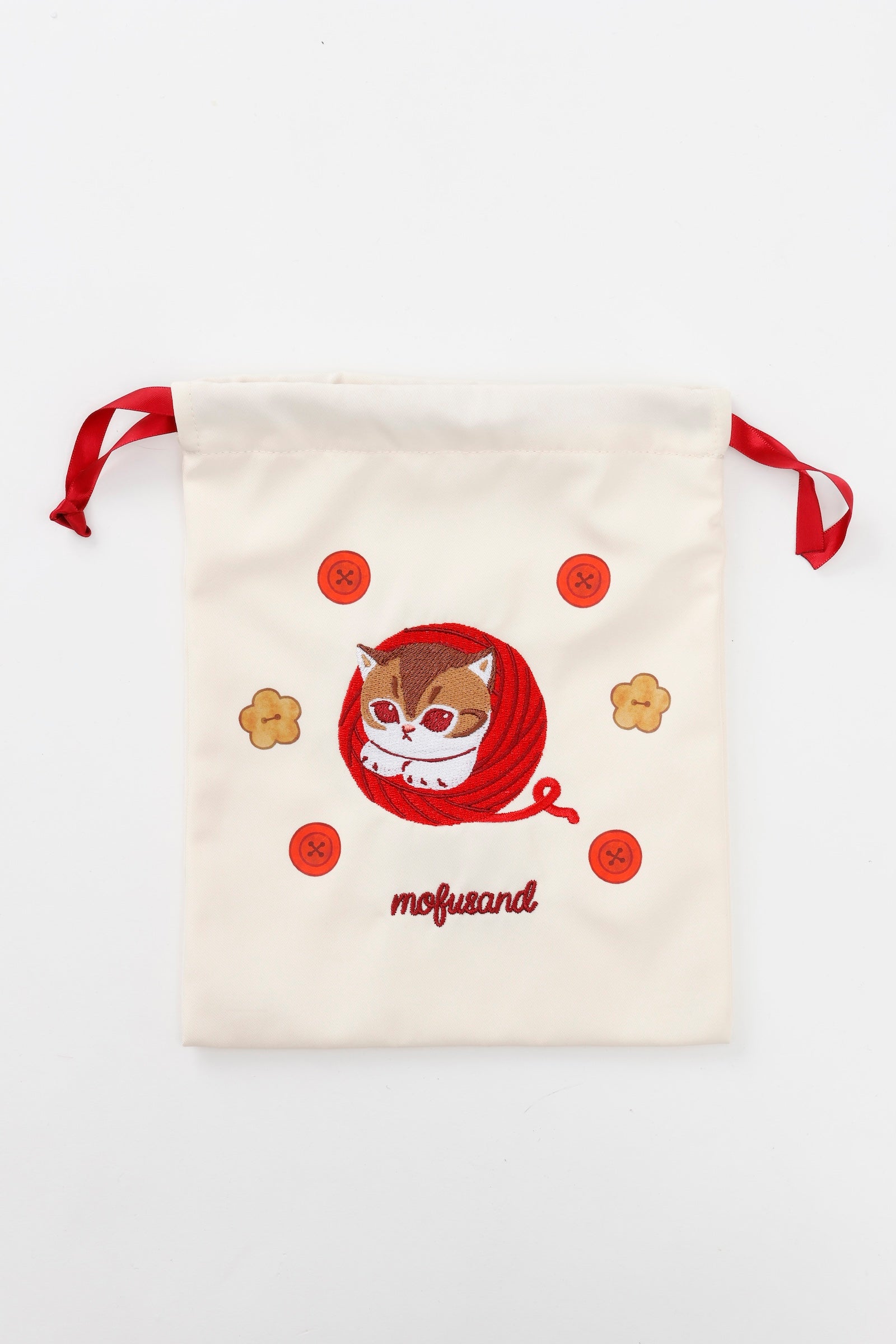 mofusand 巾着 毛糸玉 すっぽりにゃん ナチュラル