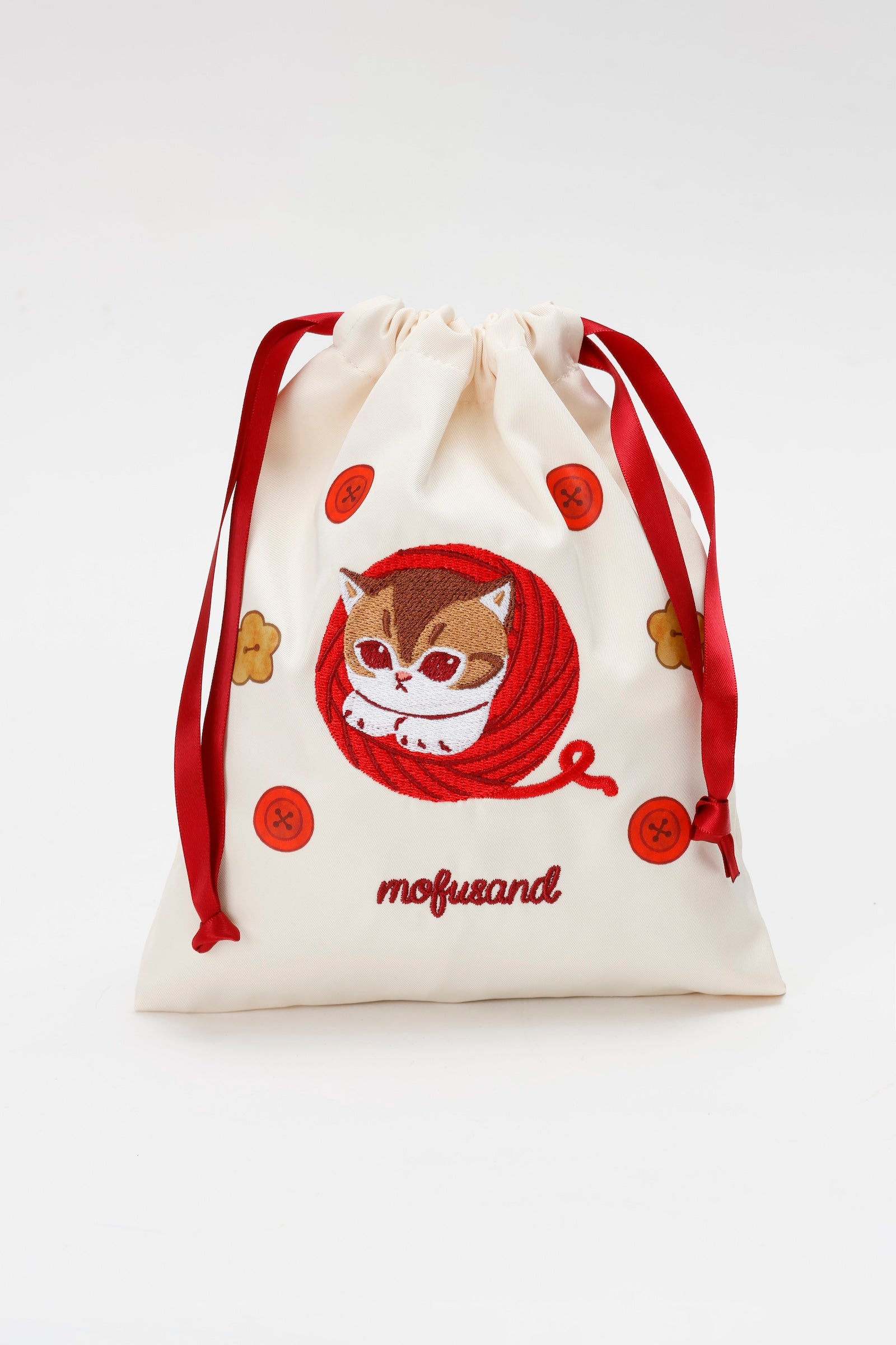 mofusand 巾着 毛糸玉 すっぽりにゃん ナチュラル