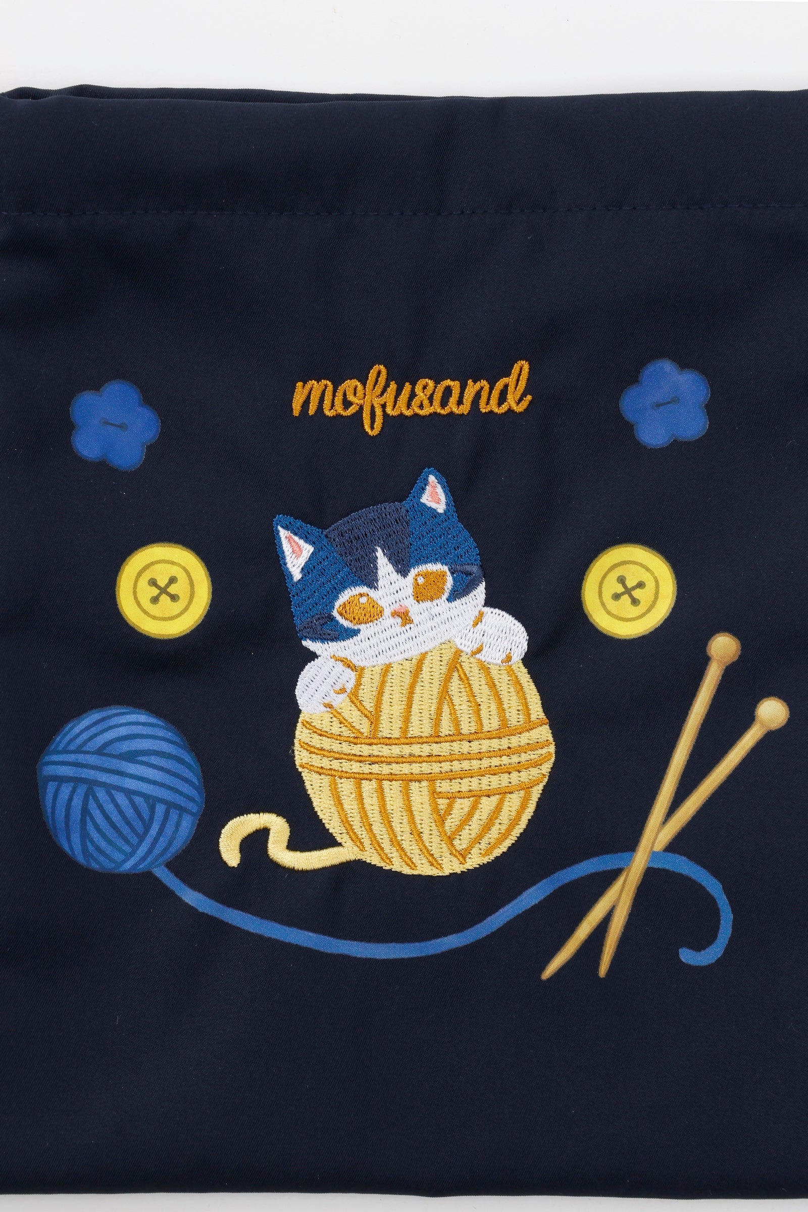 mofusand 巾着 毛糸玉 だっこにゃん ネイビー