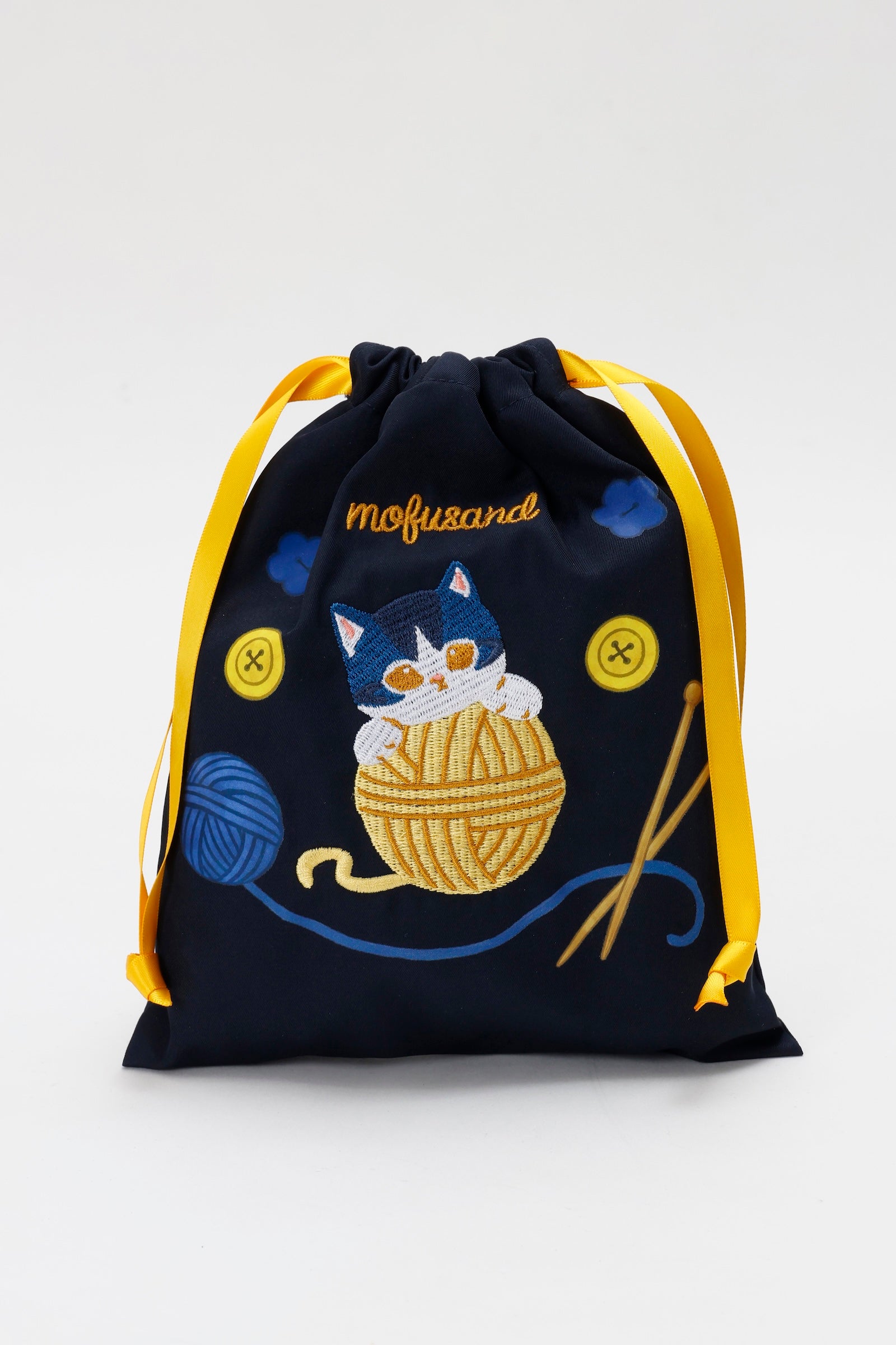 mofusand 巾着 毛糸玉 だっこにゃん ネイビー