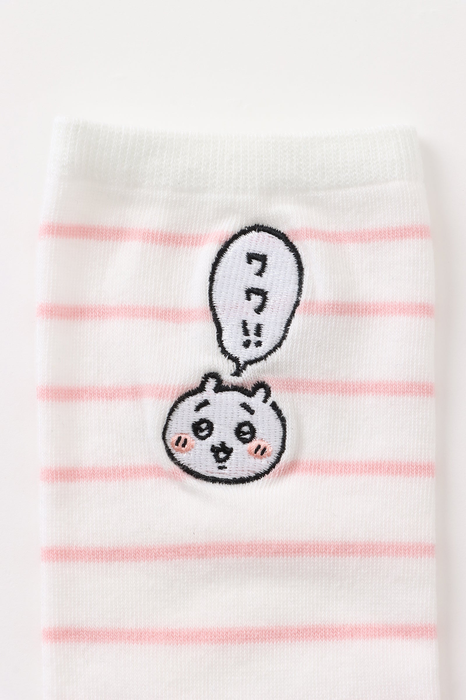 ちいかわ クルーソックス ワンポイント刺繍ちいかわボーダー ピンク