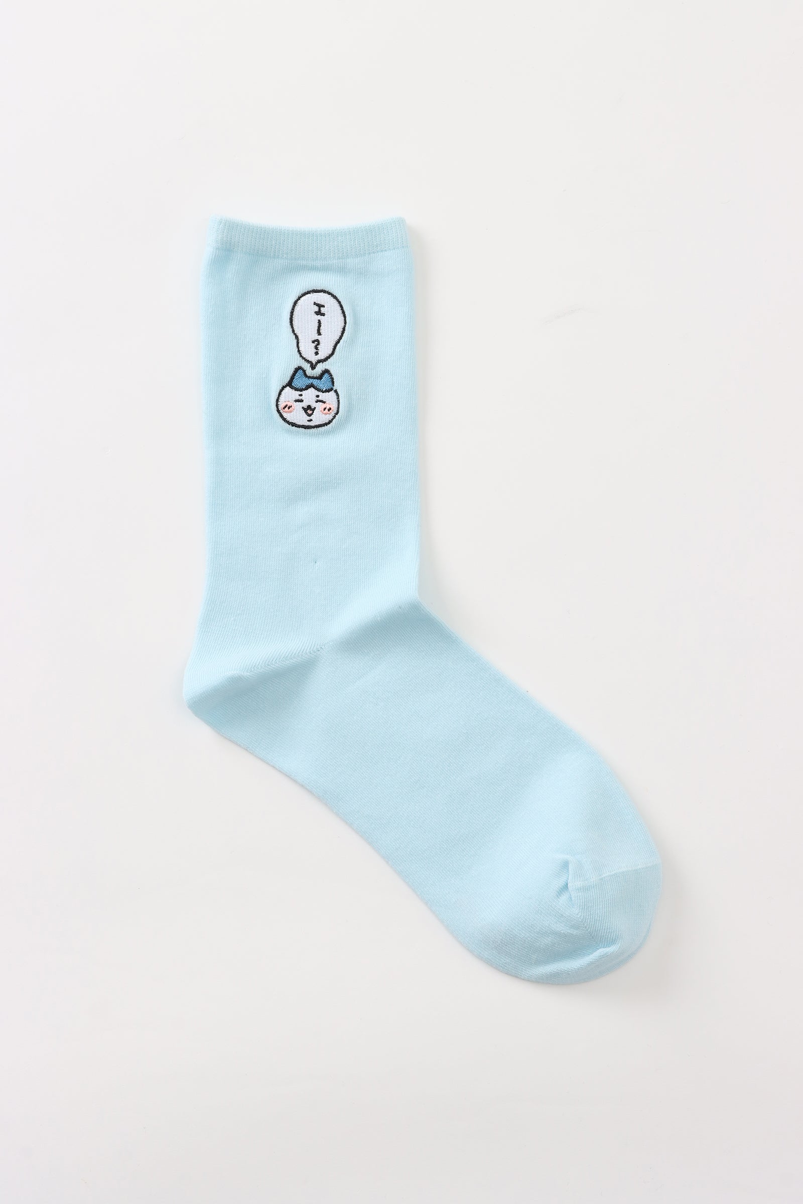 ちいかわ クルーソックス ワンポイント刺繍ハチワレ サックス