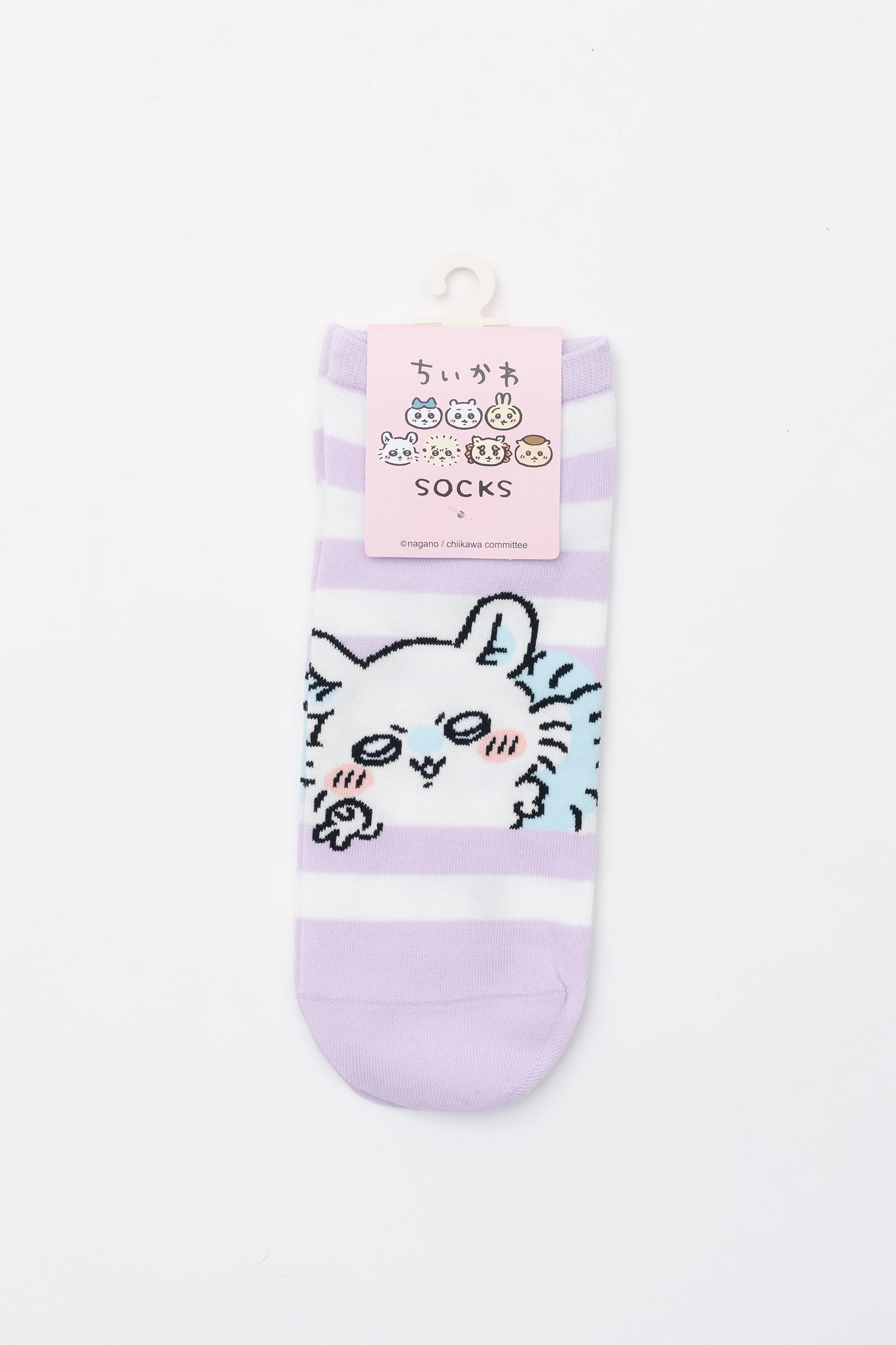 ちいかわ クルーソックス モモンガピース パープルボーダー 23~25cm