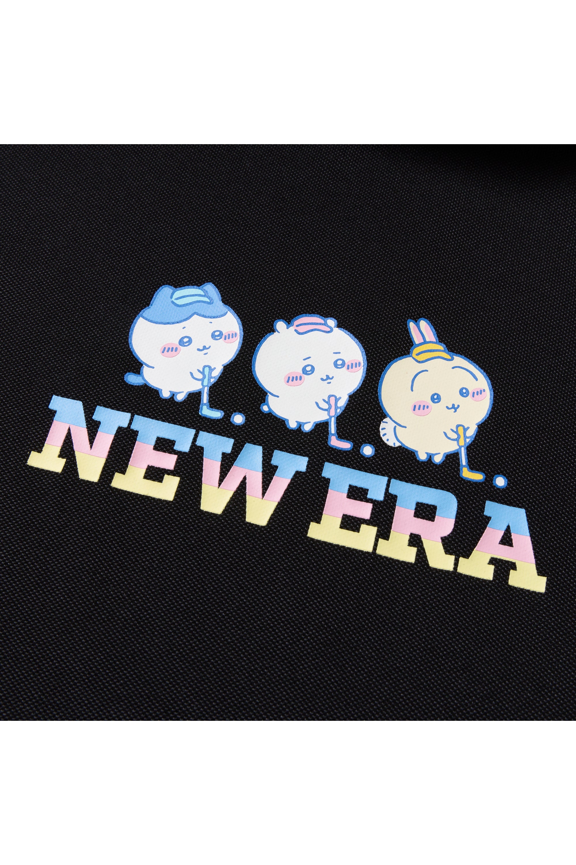 Women's 半袖 ミッドネック Tシャツ 鹿の子 ちいかわ / ちいかわ・ハチワレ・うさぎ ブラック/クロームホワイト | ゴルフ