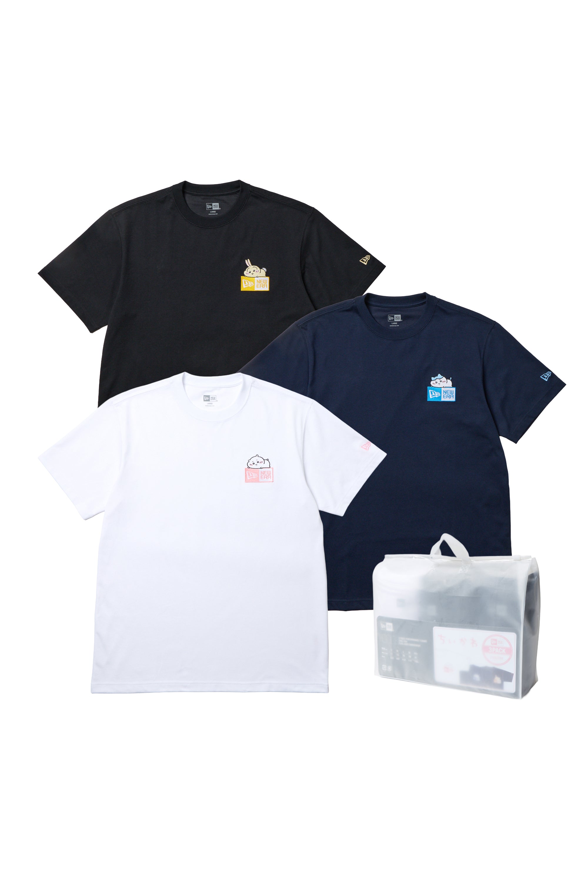 3-Pack 半袖 パフォーマンス Tシャツ ちいかわ / ちいかわ・ハチワレ・うさぎ ホワイト/ブラック/ネイビー