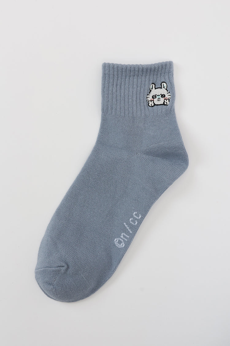 ショートソックス ワンポイント刺繍 モモンガ パープルグレー