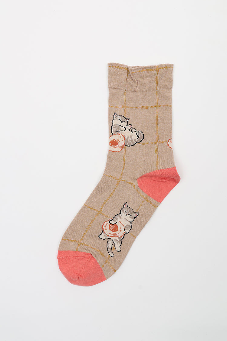 mofusand クルーソックス 目玉焼き総柄 ベージュ 23~25cm