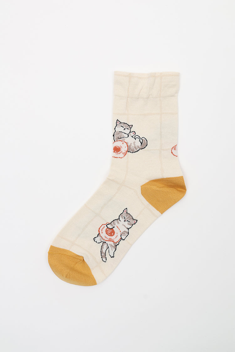 mofusand クルーソックス 目玉焼き総柄 オフホワイト 23~25cm