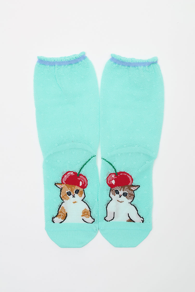 【Black Friday対象商品】mofusand クルーソックス さくらんぼ合わせ ミントグリーン 23~25cm