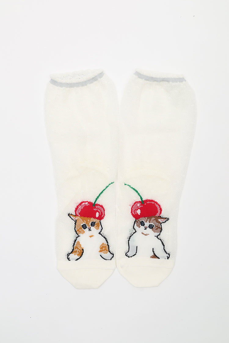 mofusand クルーソックス さくらんぼ合わせ オフホワイト 23~25cm