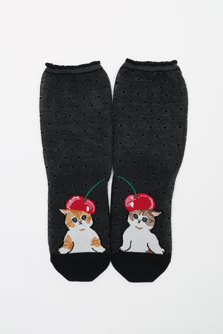 mofusand クルーソックス さくらんぼ合わせ ブラック 23~25cm