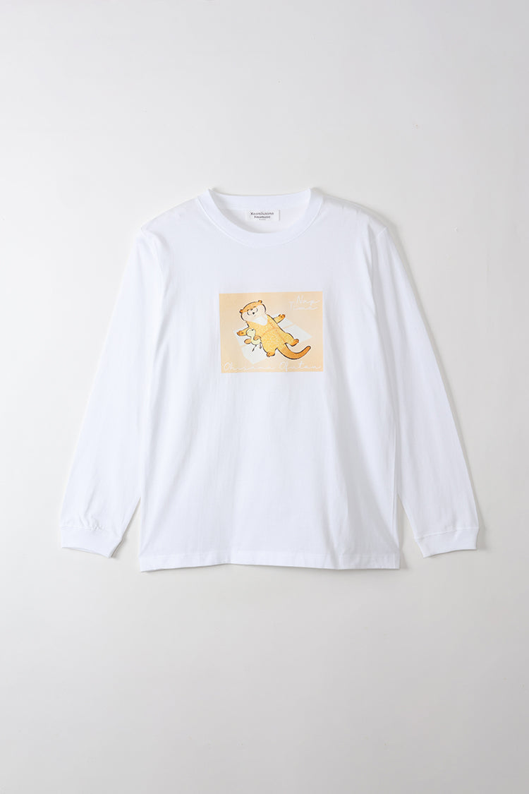 可愛い嘘のカワウソ ロンT お昼寝 ホワイト