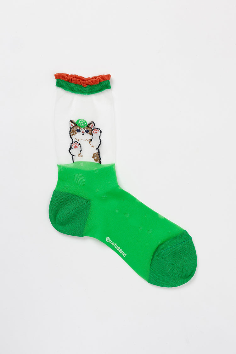 【Black Friday対象商品】mofusand クルーソックス クリームソーダ エメラルド 23~25cm