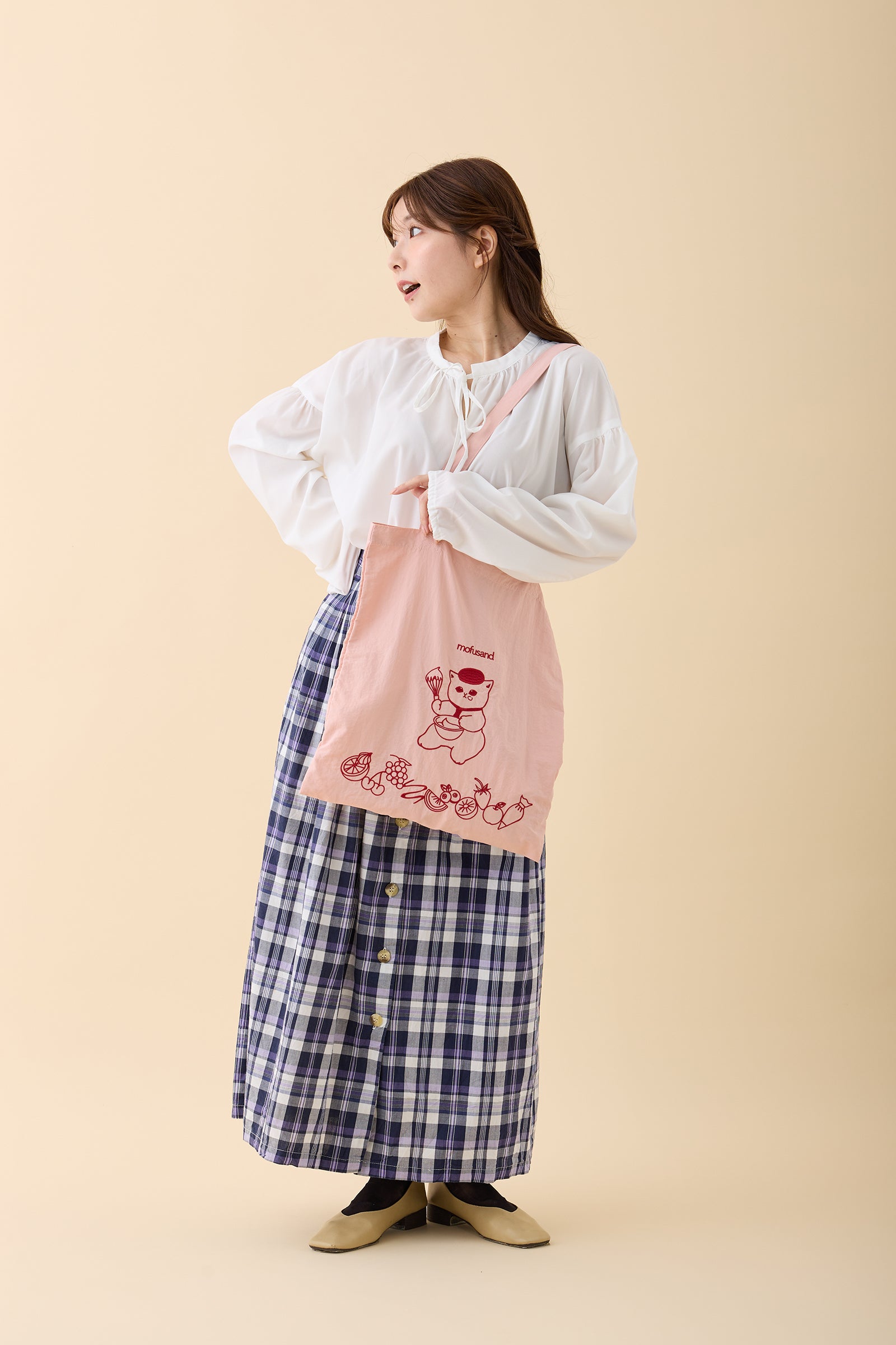 【Black Friday対象商品】mofusand 刺繍トートバッグ スイーツにゃん ピンク