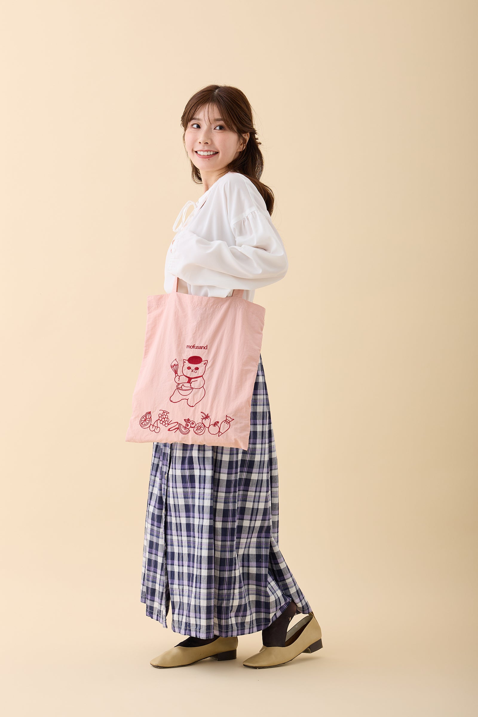 【Black Friday対象商品】mofusand 刺繍トートバッグ スイーツにゃん ピンク