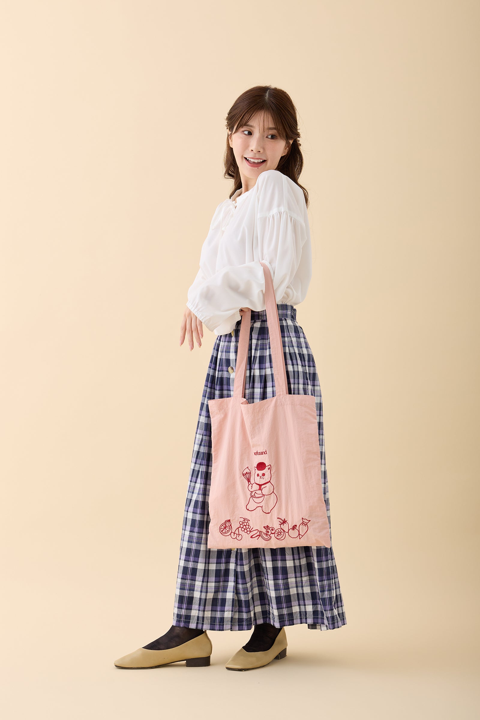 【Black Friday対象商品】mofusand 刺繍トートバッグ スイーツにゃん ピンク