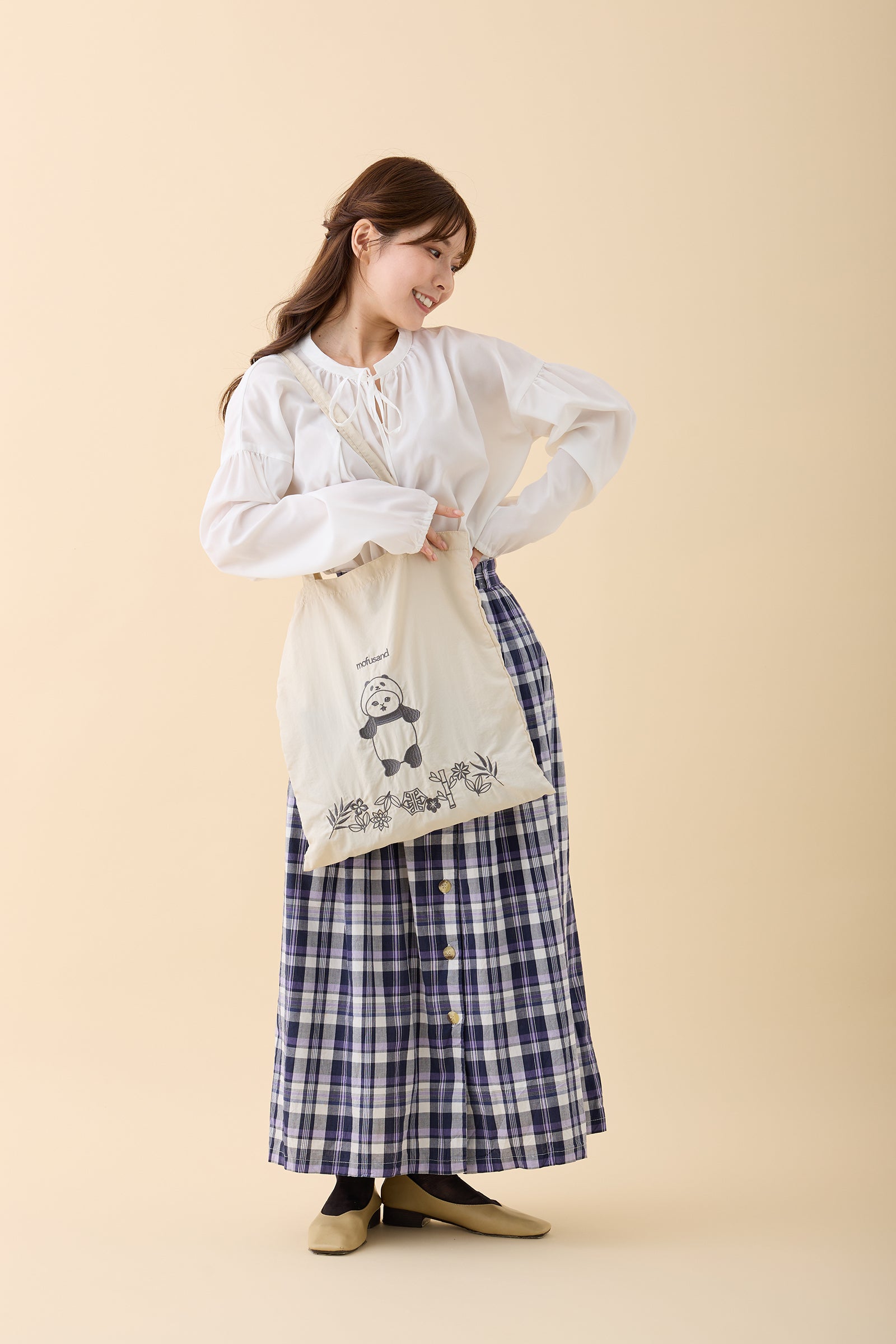 mofusand 刺繍トートバッグ パンダにゃん ホワイト