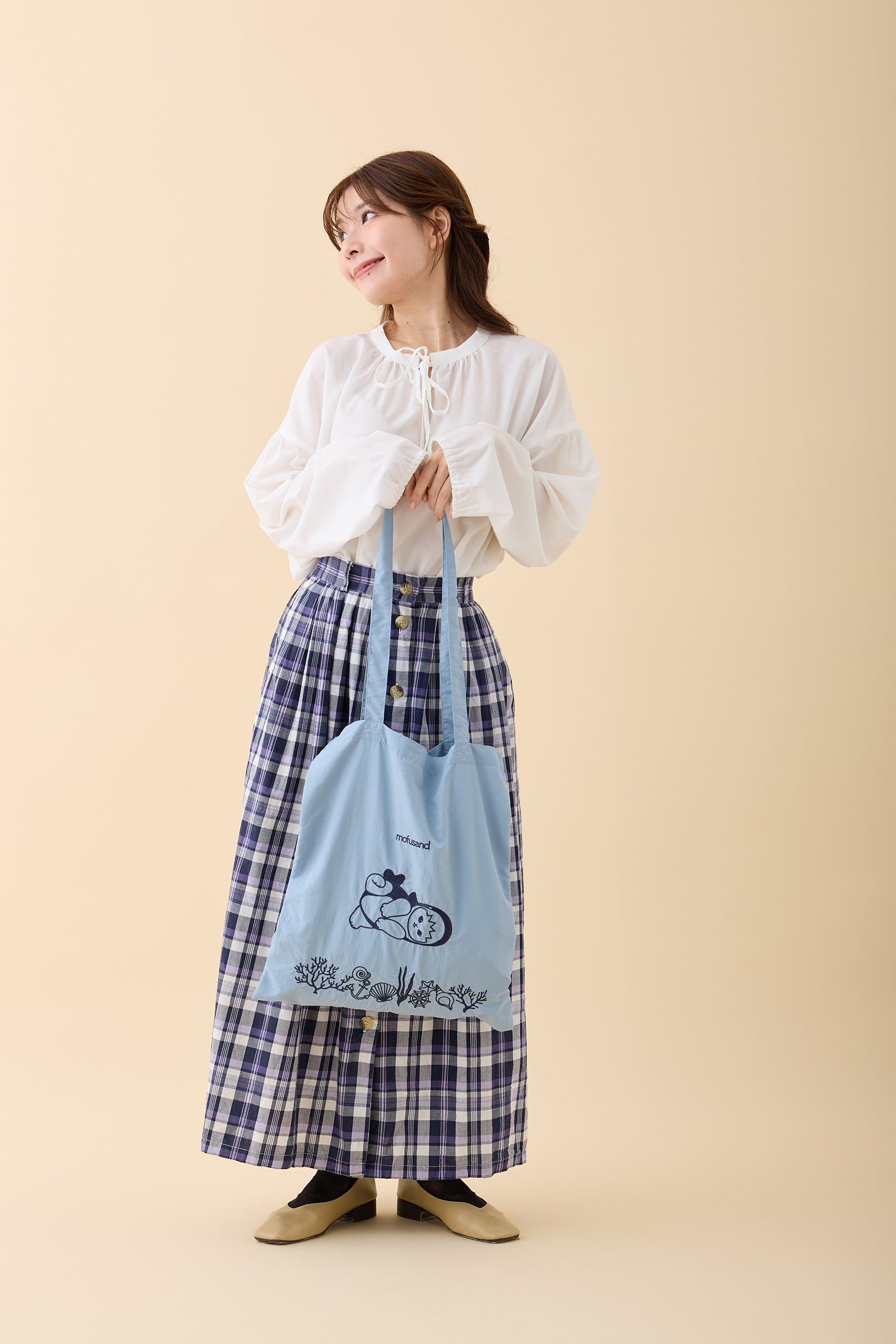 mofusand 刺繍トートバッグ サメにゃん ブルー