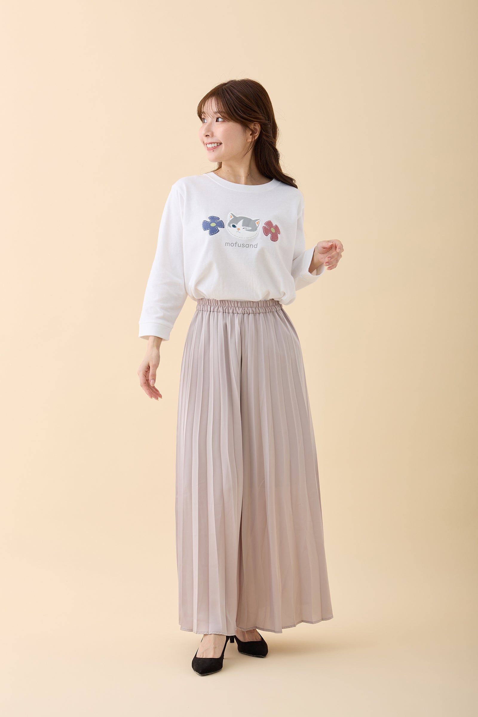 【Black Friday対象商品】mofusand 7分丈Tシャツ ハチワレ ホワイト