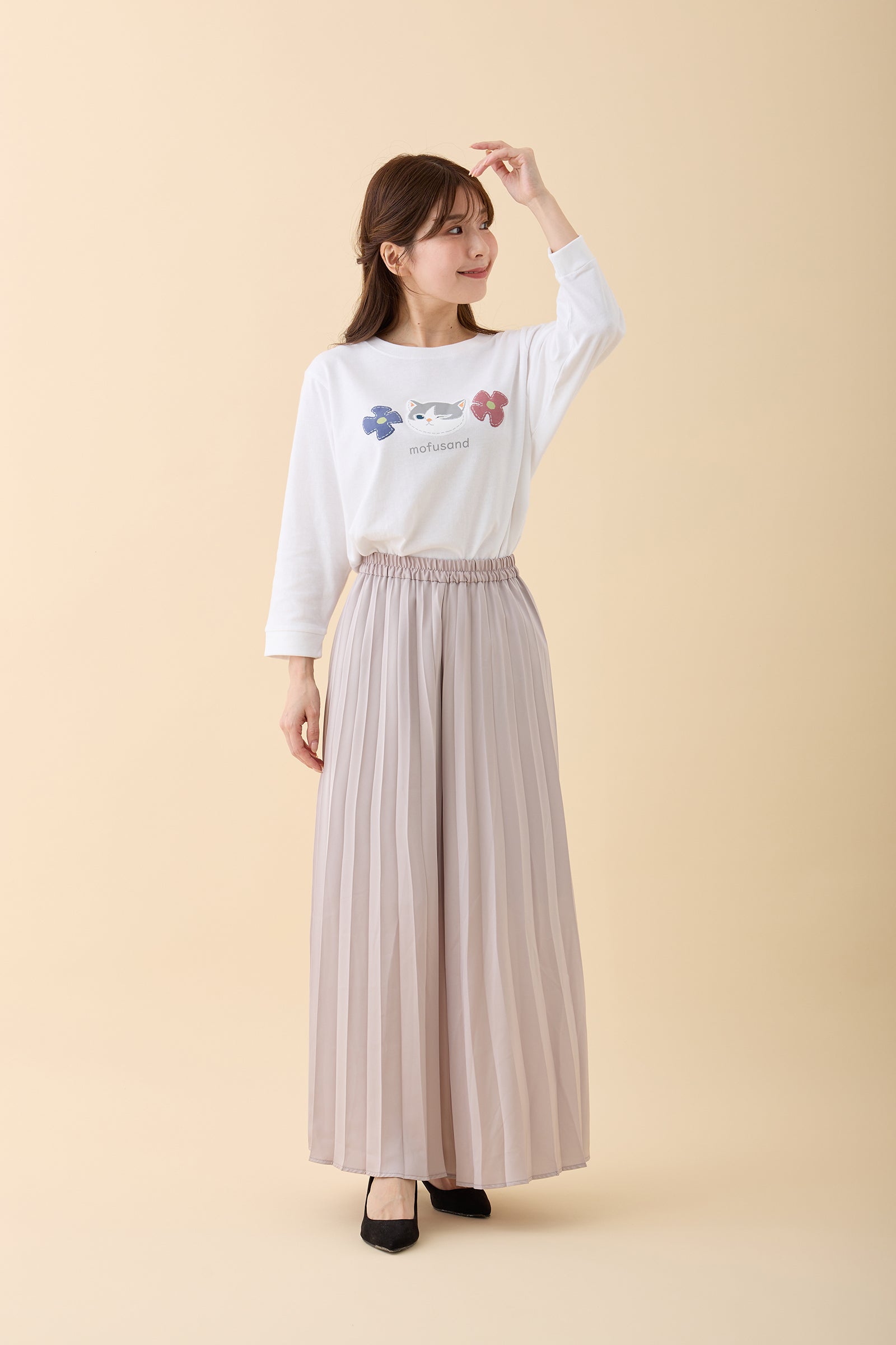 【Black Friday対象商品】mofusand 7分丈Tシャツ ハチワレ ホワイト