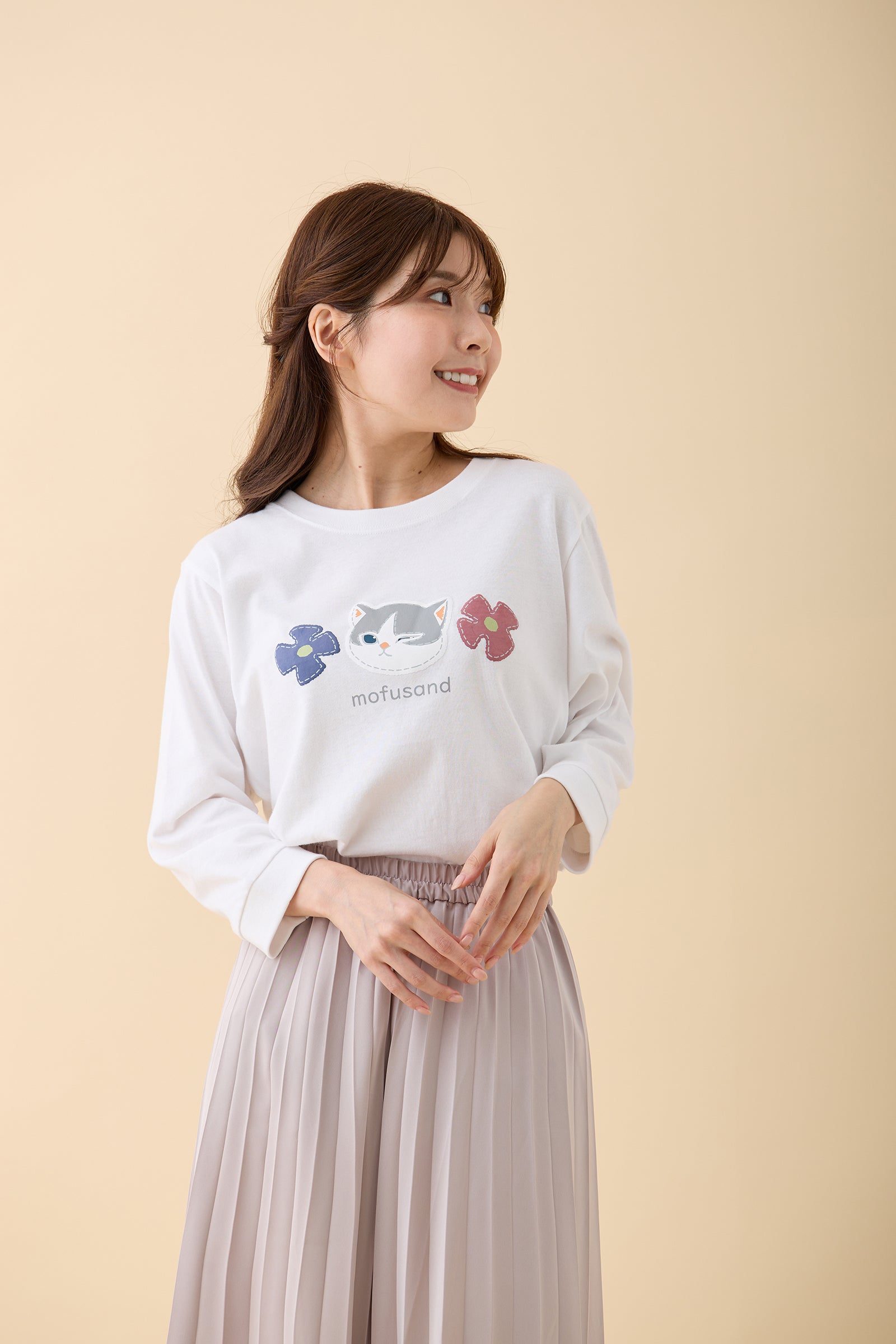 【Black Friday対象商品】mofusand 7分丈Tシャツ ハチワレ ホワイト