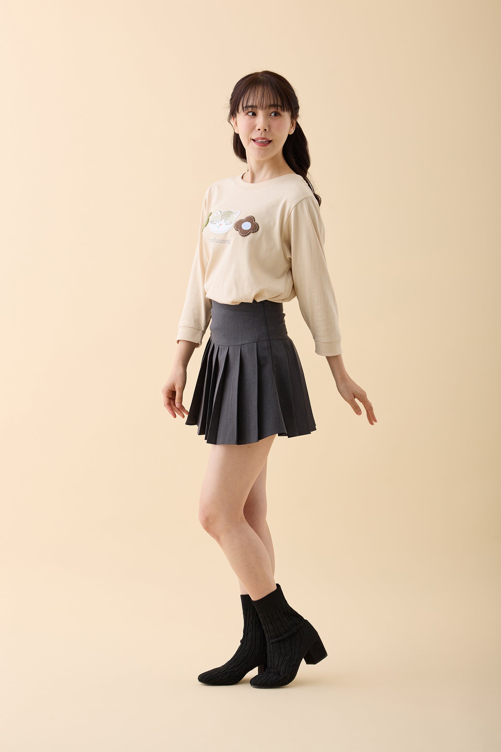 mofusand 7分丈Tシャツ サバトラ サンドベージュ