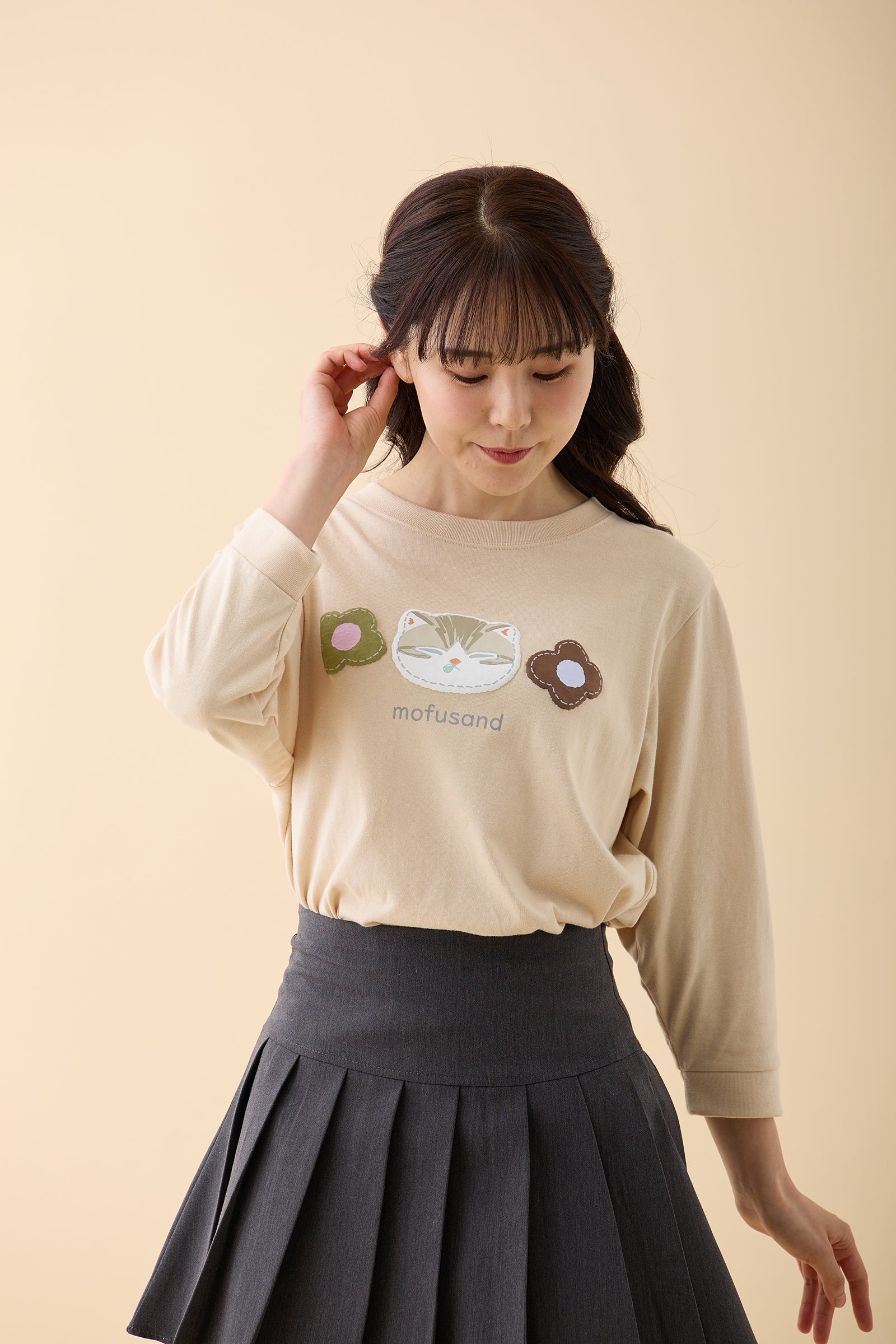 mofusand 7分丈Tシャツ サバトラ サンドベージュ