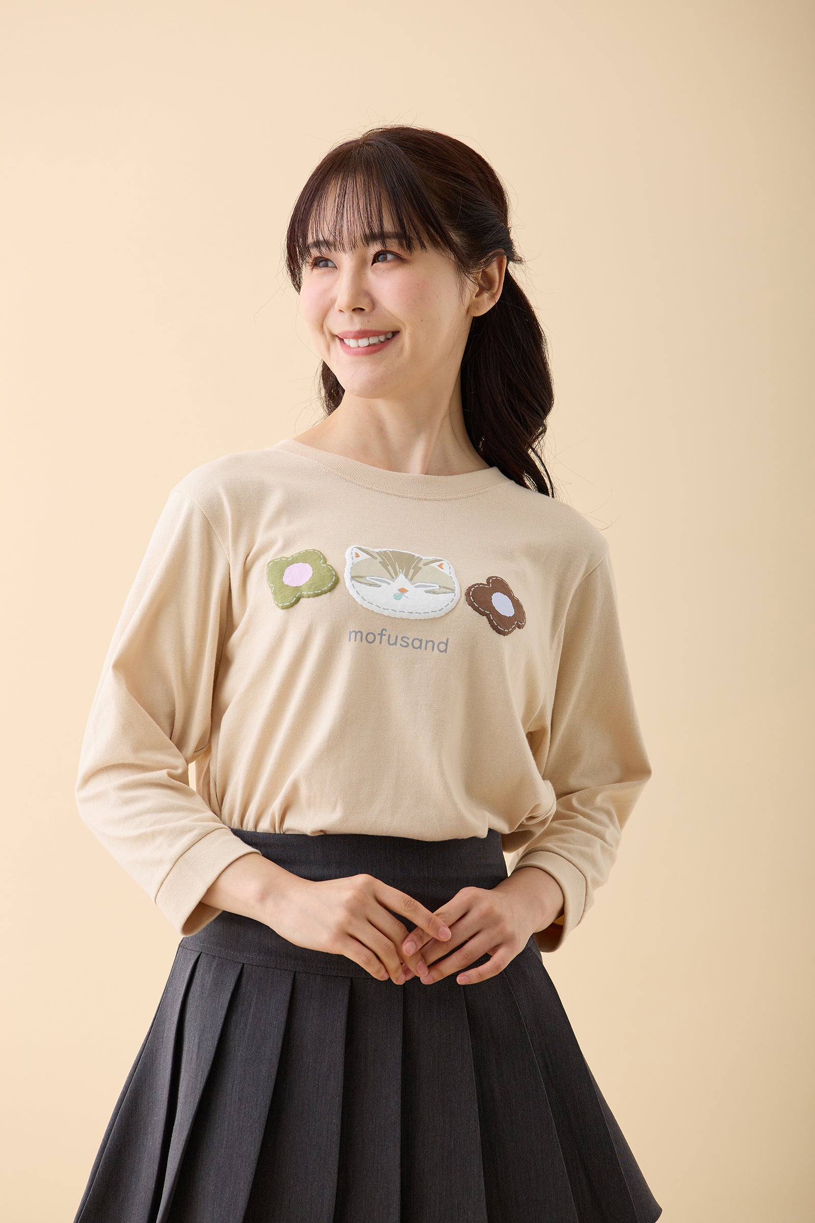 mofusand 7分丈Tシャツ サバトラ サンドベージュ