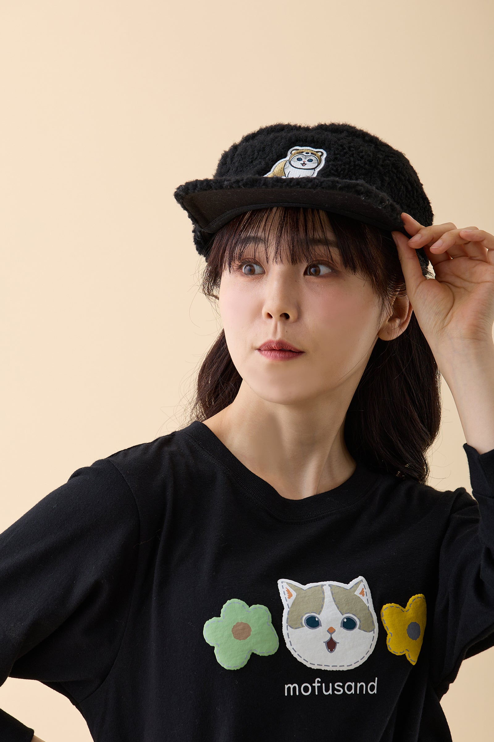 【Black Friday対象商品】mofusand もこもこCAP にゃんパンツたぬき ブラック