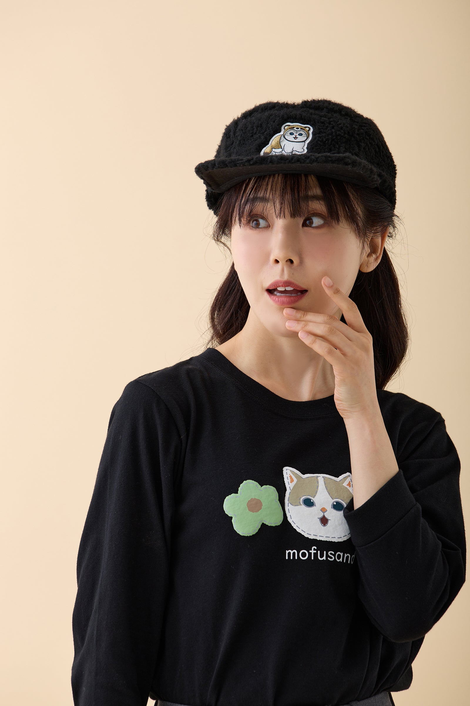 【Black Friday対象商品】mofusand もこもこCAP にゃんパンツたぬき ブラック
