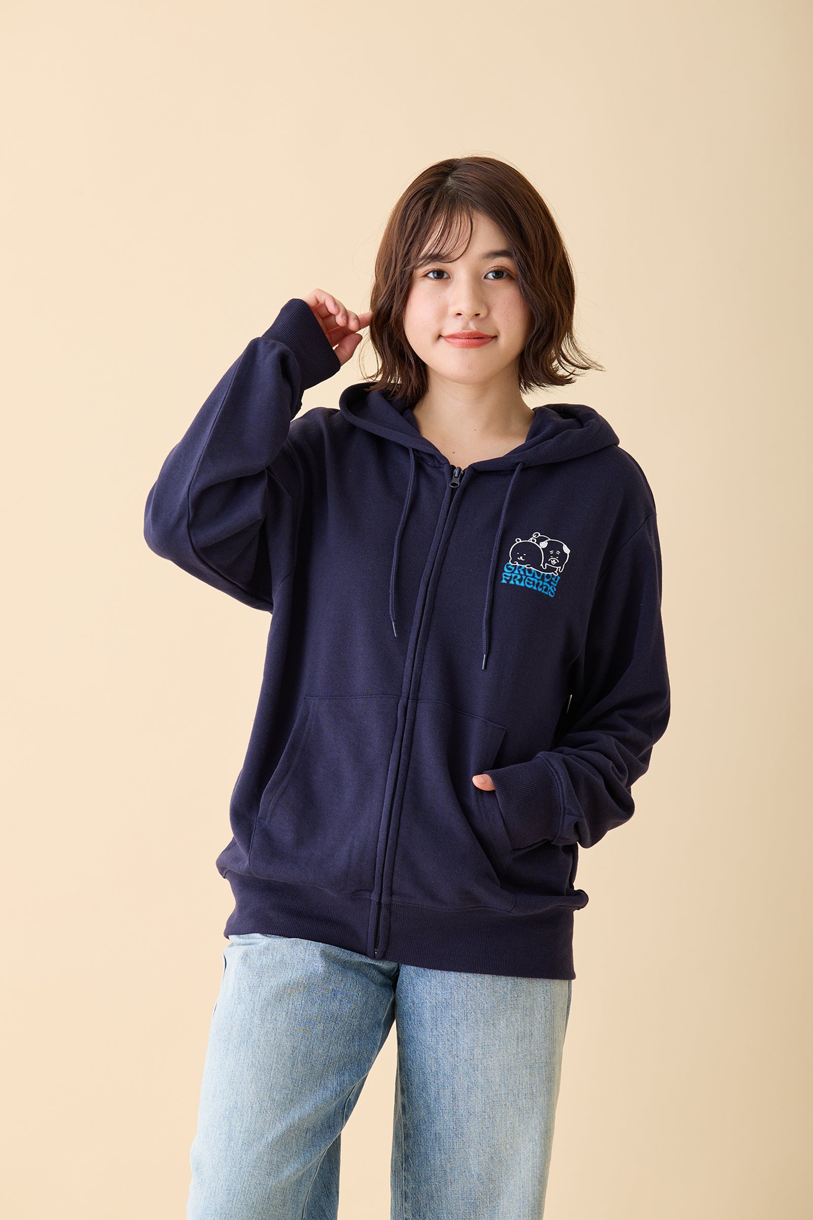 ナガノキャラクターズ ZIPパーカー GROOVY FRIENDS ネイビー