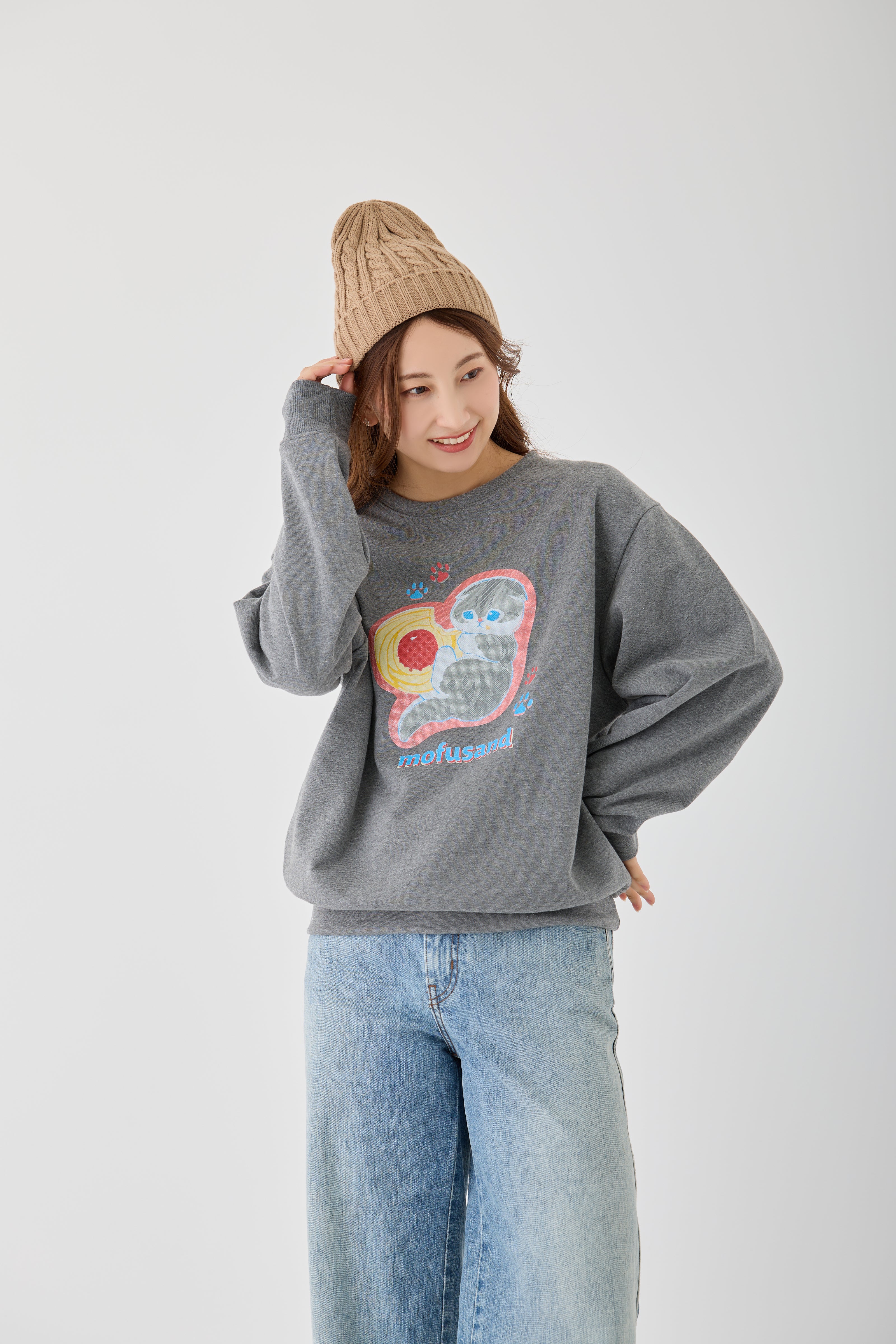 mofusand レトロ スウェット クッキーにゃん グレー