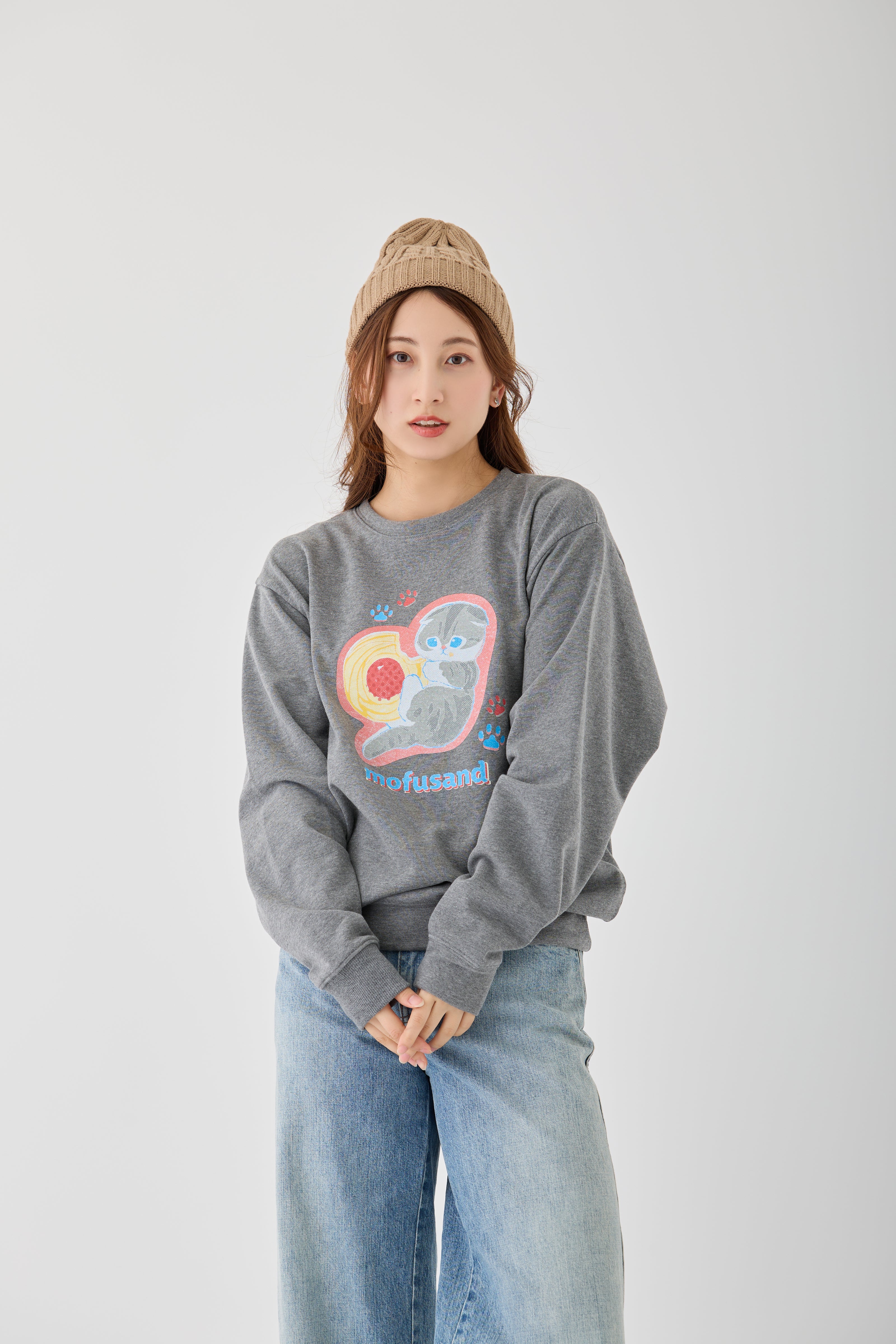 【Black Friday対象商品】mofusand レトロ スウェット クッキーにゃん グレー