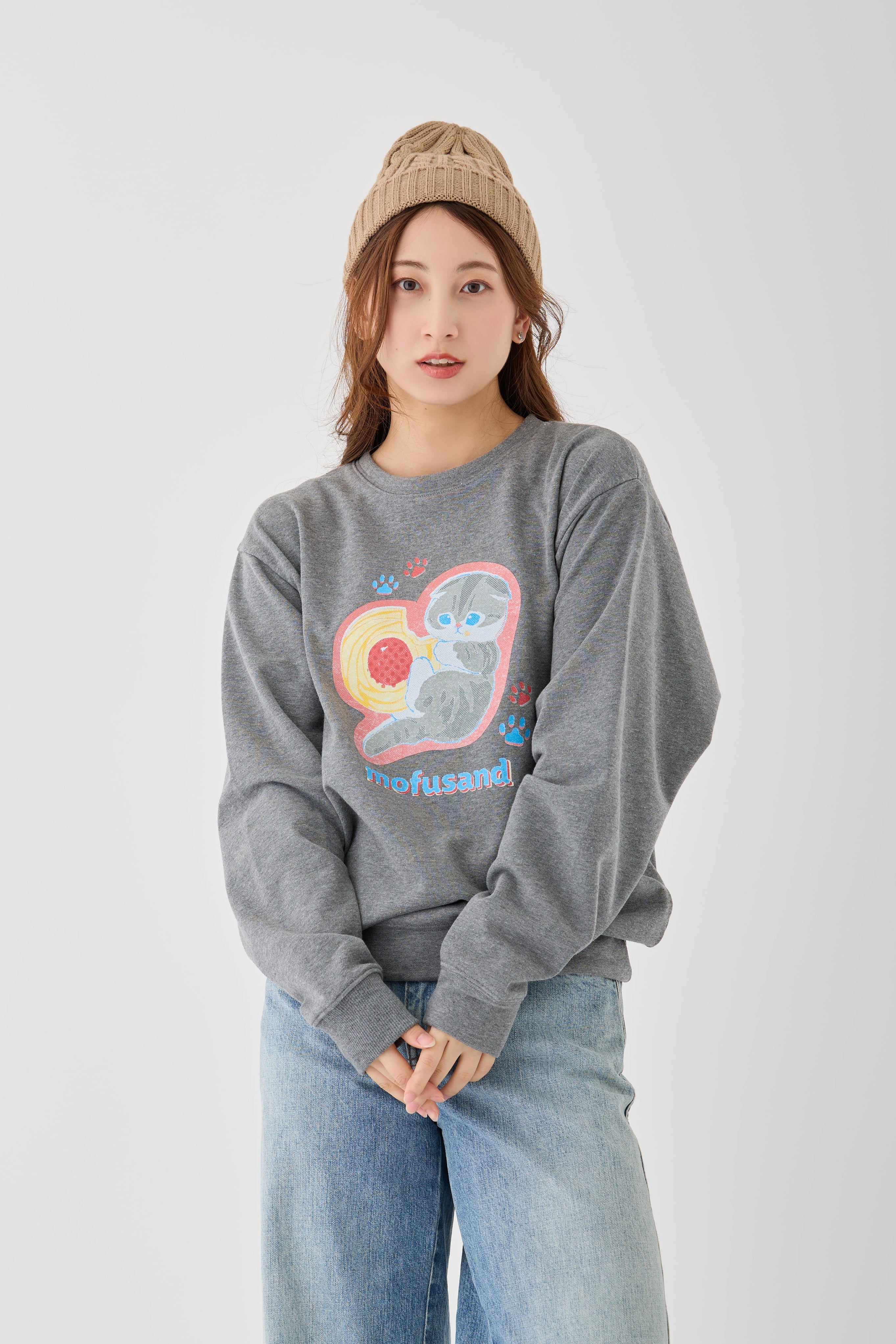 mofusand レトロ スウェット クッキーにゃん グレー