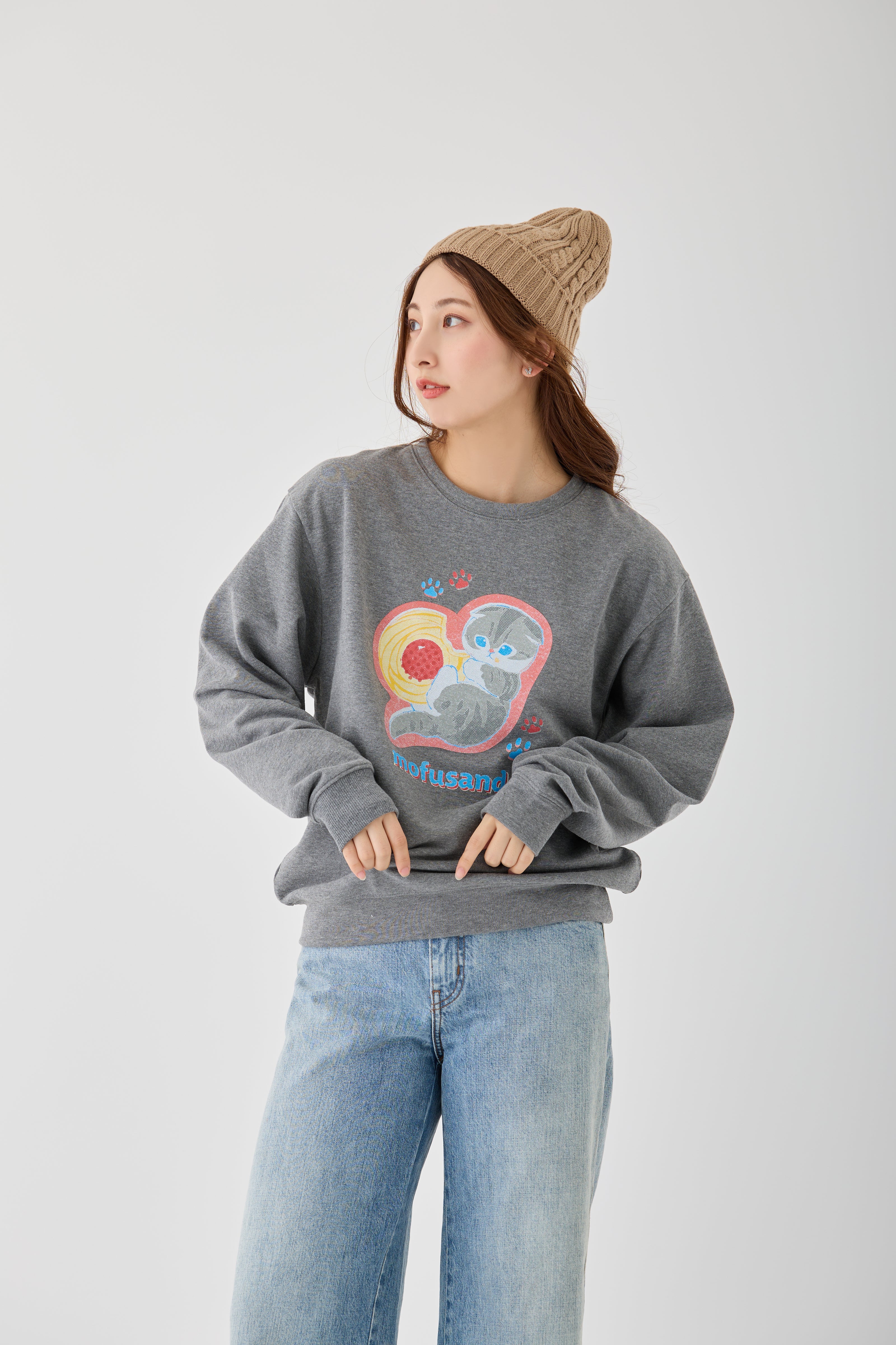 mofusand レトロ スウェット クッキーにゃん グレー