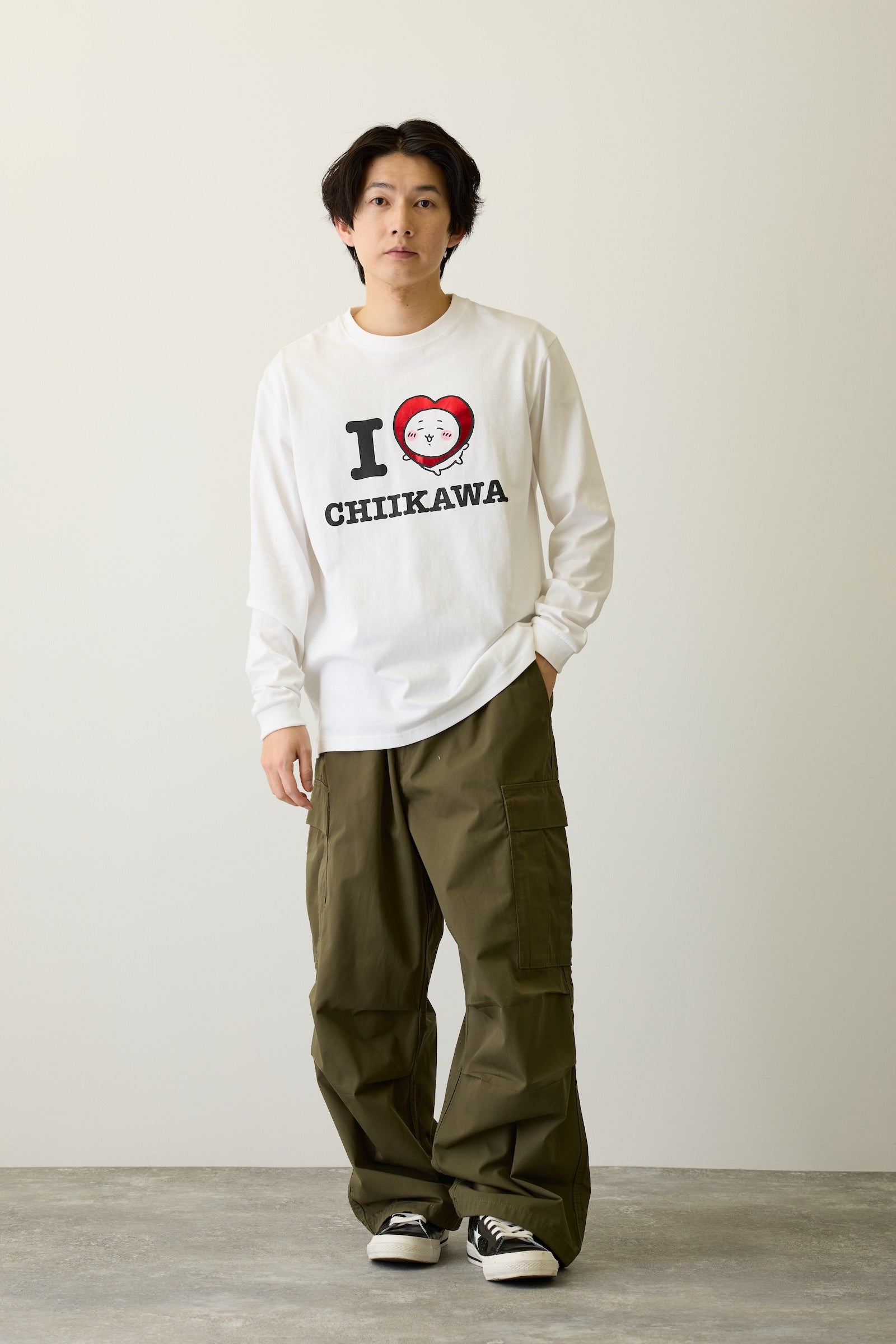 ちいかわ 長袖Tシャツ I LOVE CHIIKAWA ホワイト