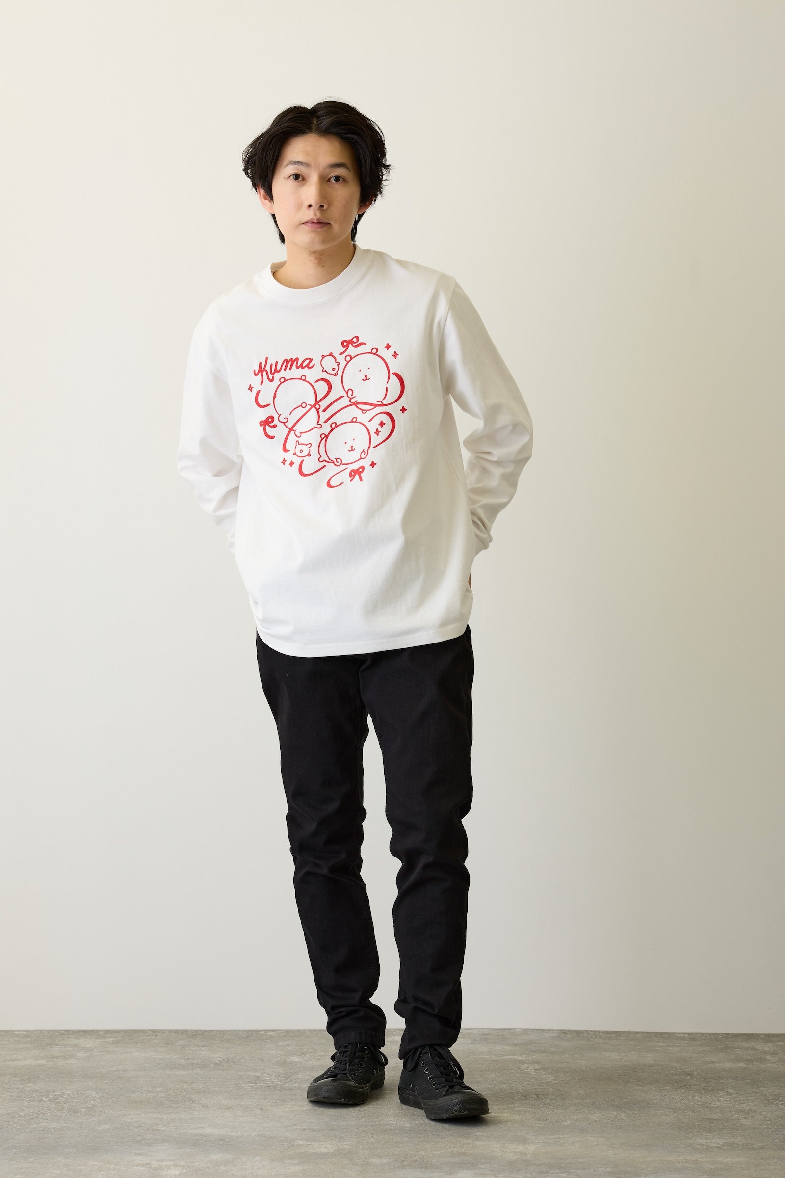 ナガノキャラクターズ 長袖Tシャツ リボン ホワイト