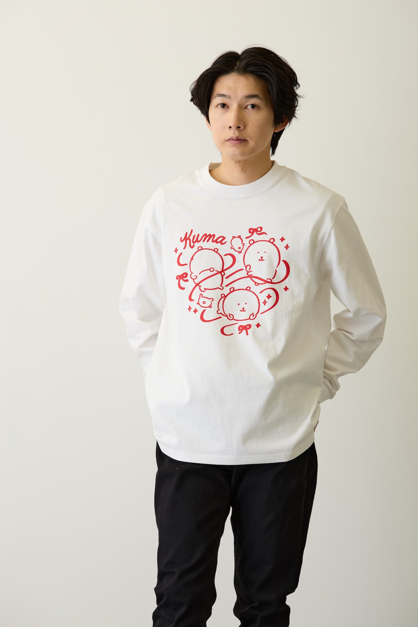 ナガノキャラクターズ 長袖Tシャツ リボン ホワイト