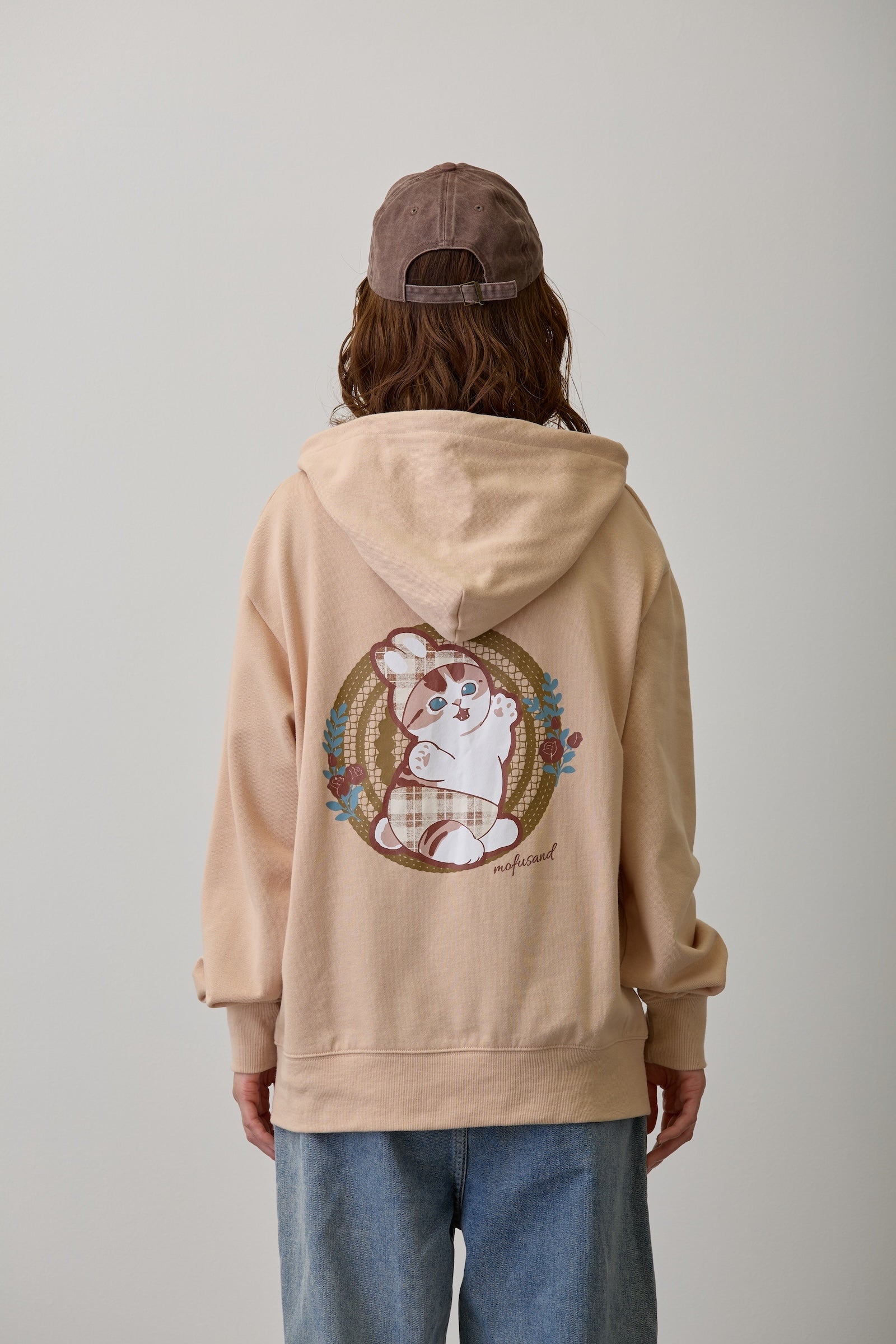 mofusand ZIPパーカー カントリーチェック うさにゃん ナチュラル