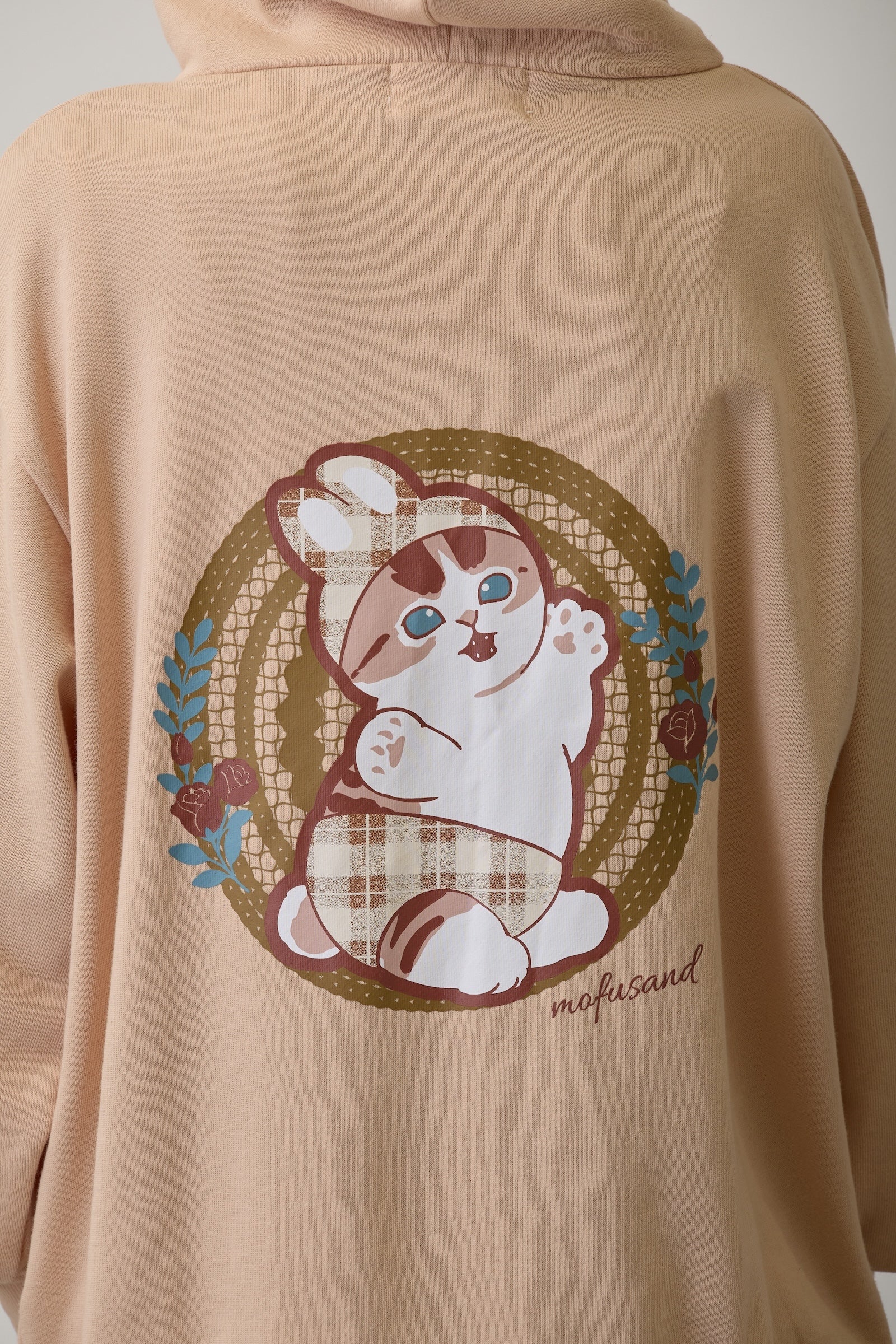 mofusand ZIPパーカー カントリーチェック うさにゃん ナチュラル