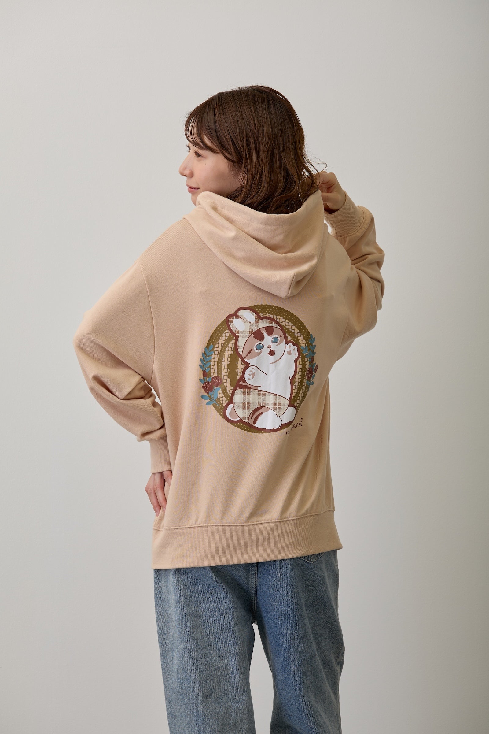 mofusand ZIPパーカー カントリーチェック うさにゃん ナチュラル