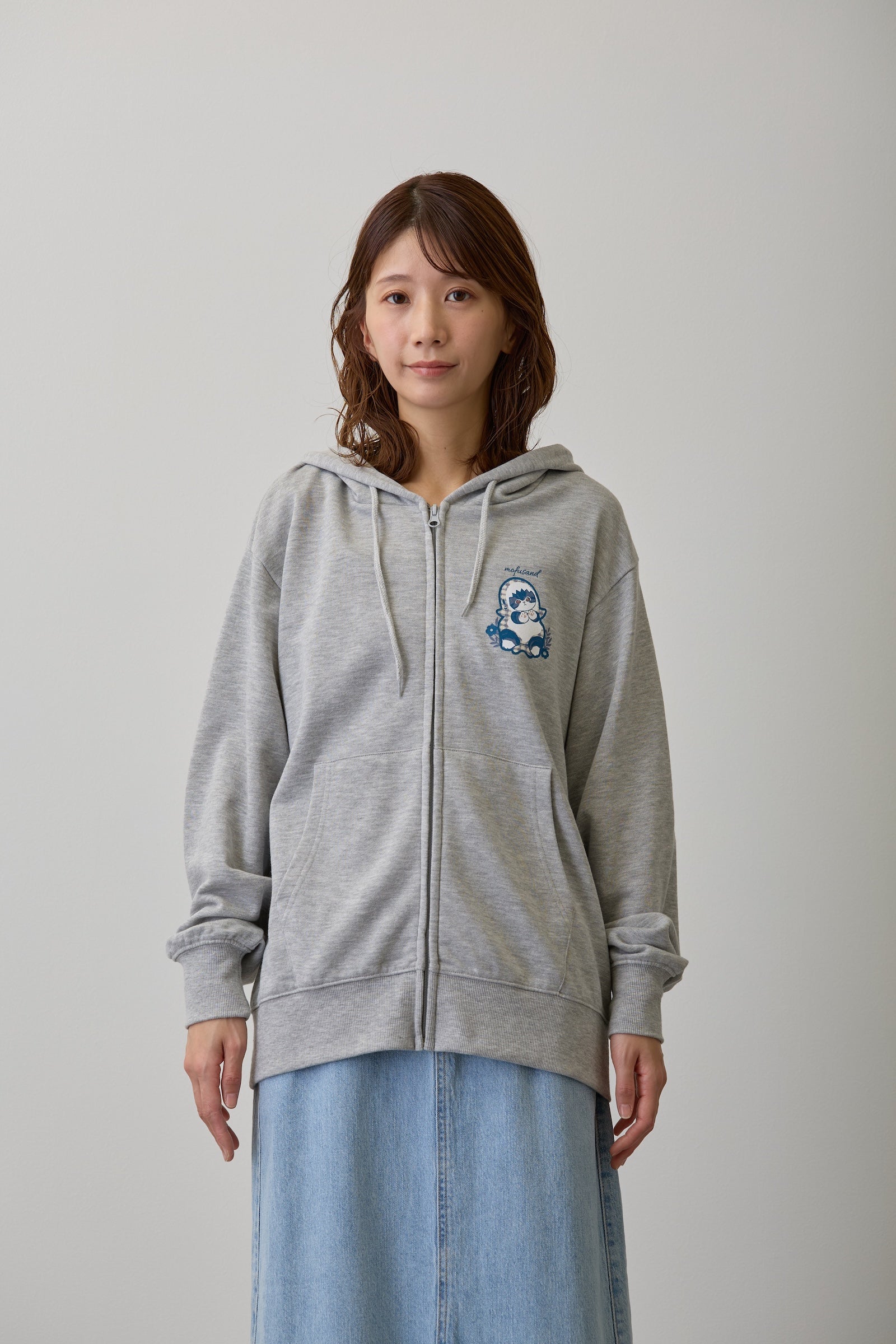 mofusand ZIPパーカー カントリーチェック サメにゃん グレー