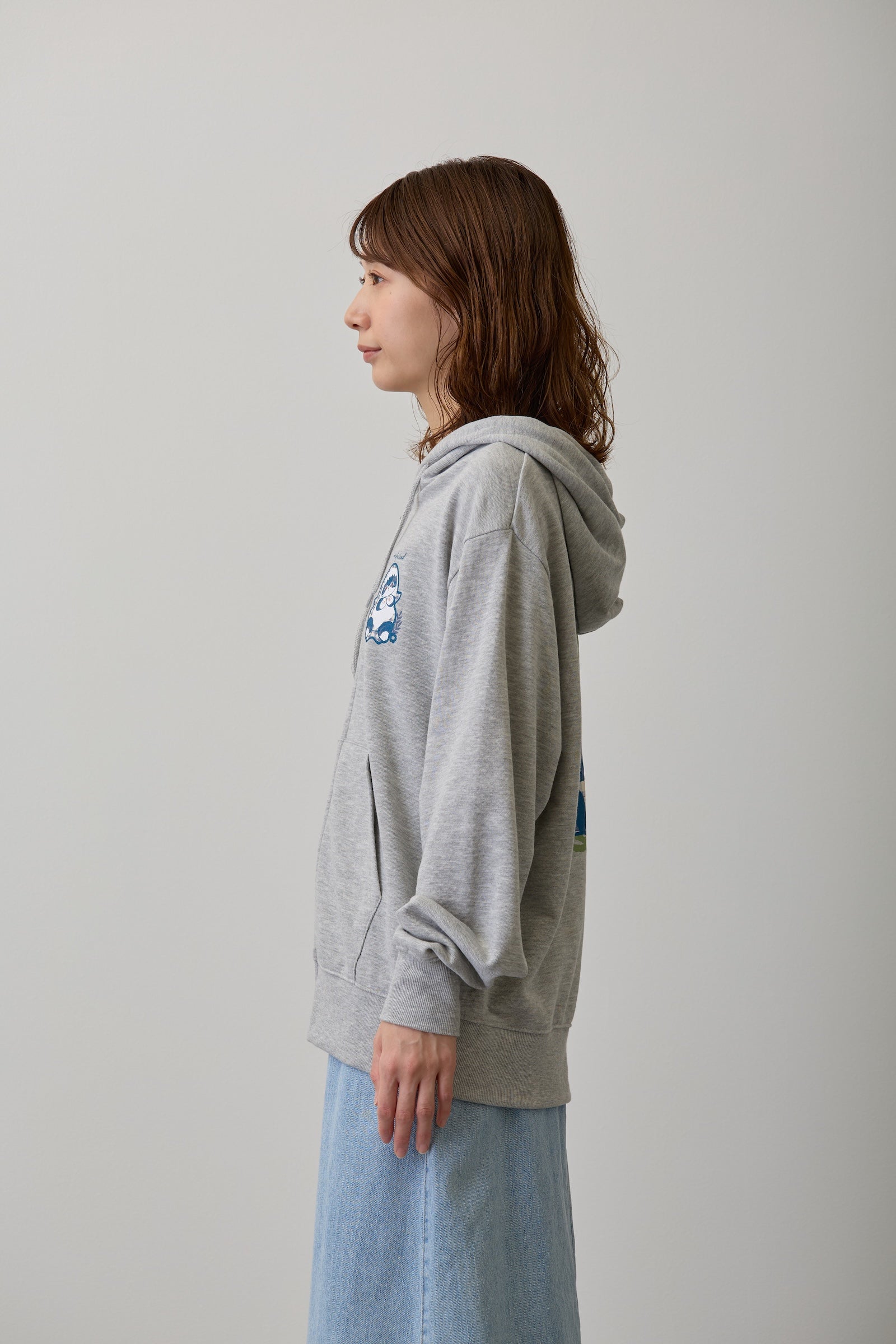 mofusand ZIPパーカー カントリーチェック サメにゃん グレー