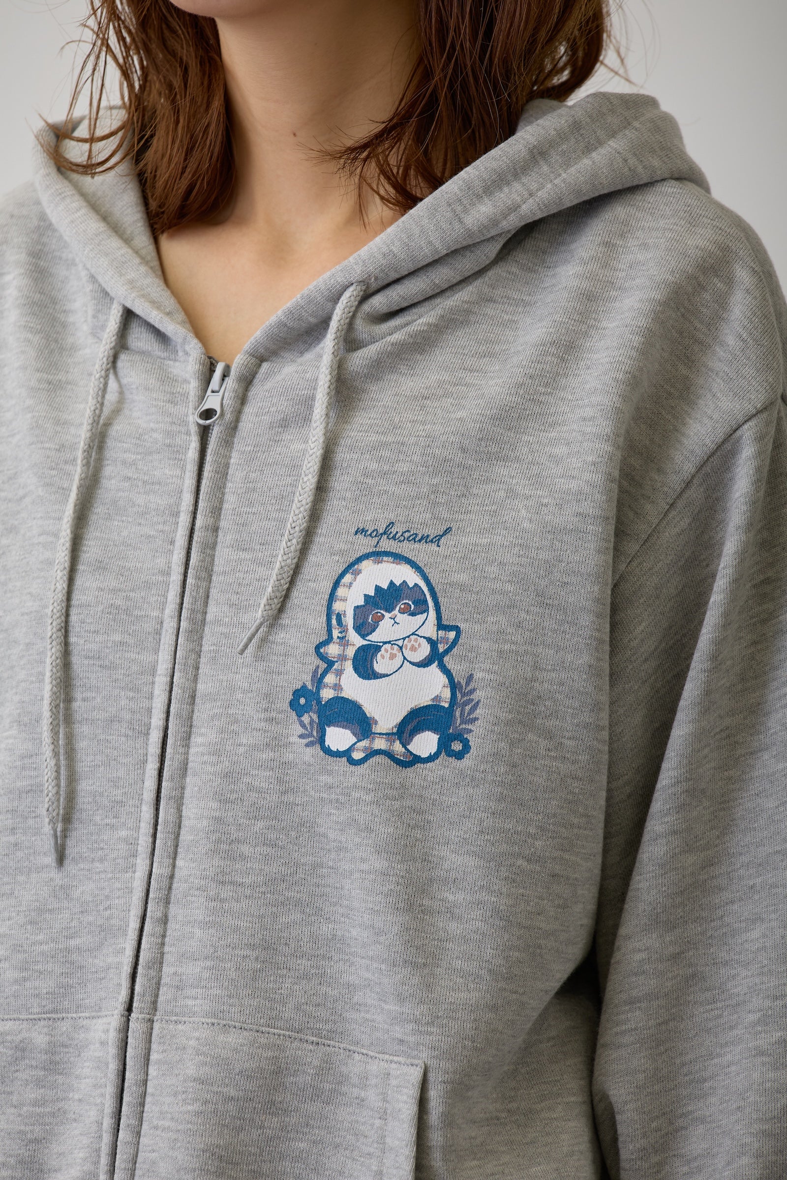 mofusand ZIPパーカー カントリーチェック サメにゃん グレー