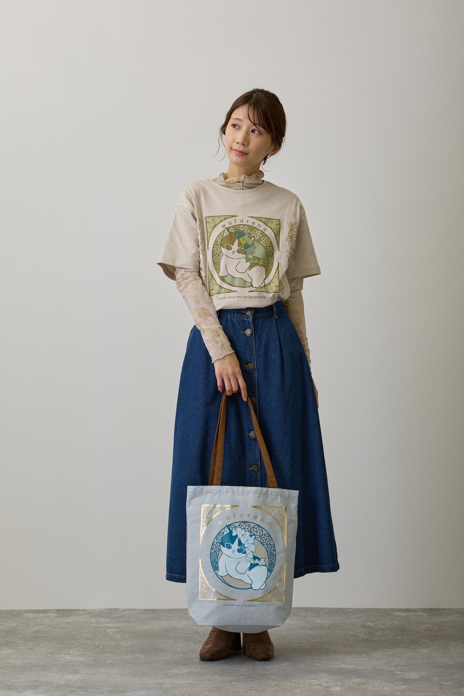 mofusand トートバッグ アールヌーヴォー風 アイビー アッシュブルー