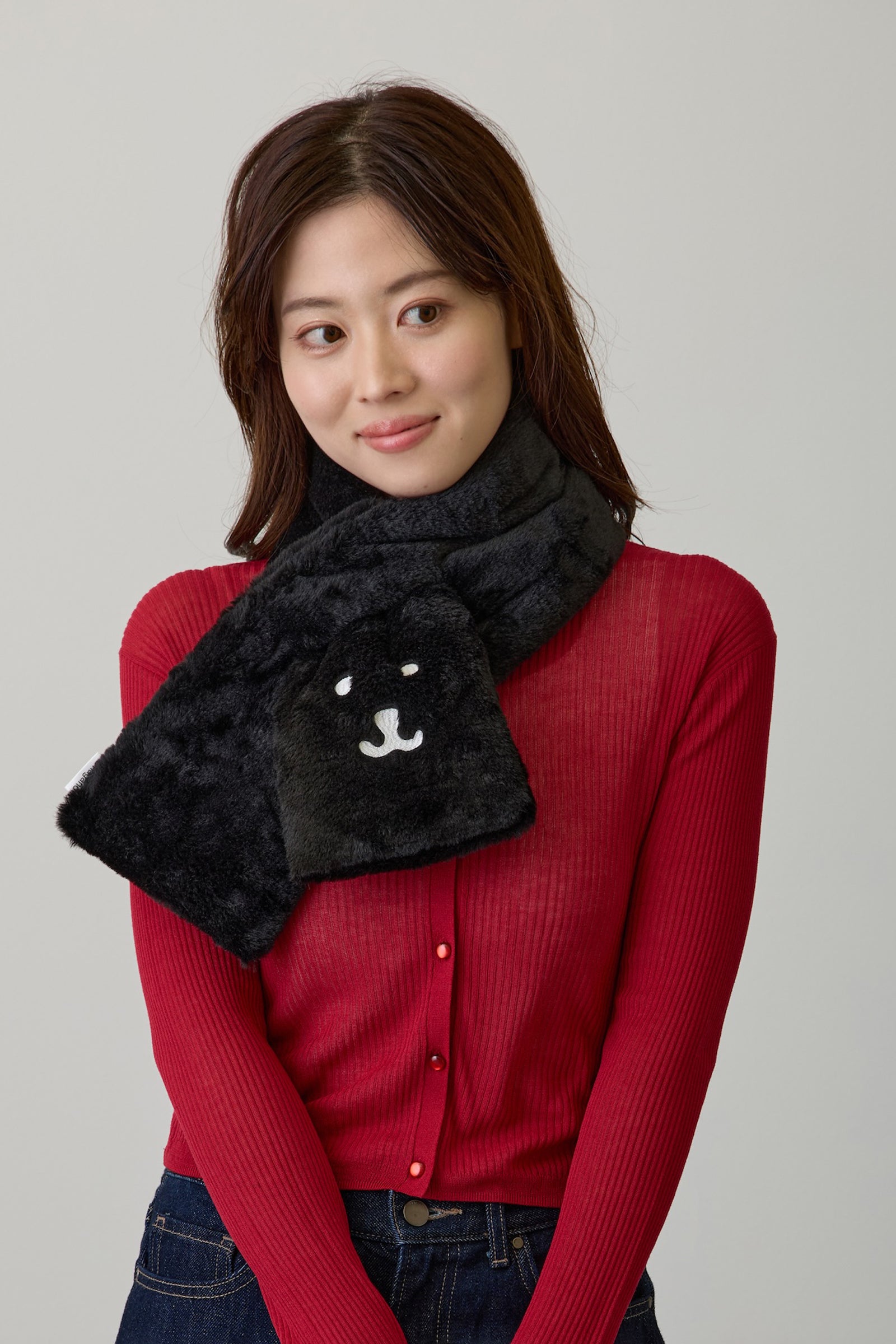 ナガノキャラクターズ ファーマフラー くまフェイス ブラック ONE