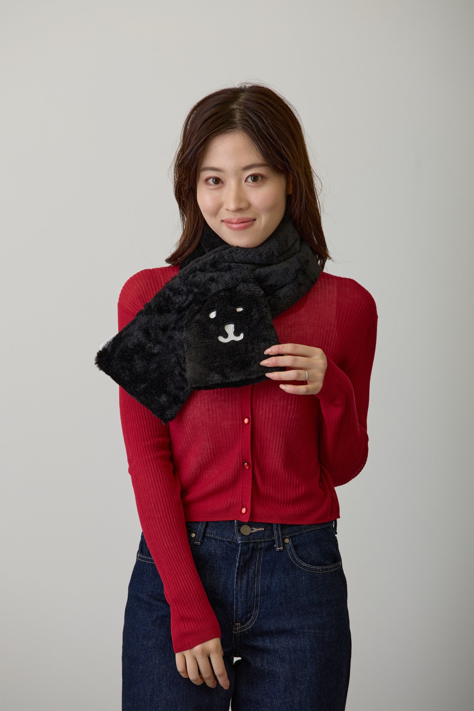 ナガノキャラクターズ ファーマフラー くまフェイス ブラック ONE