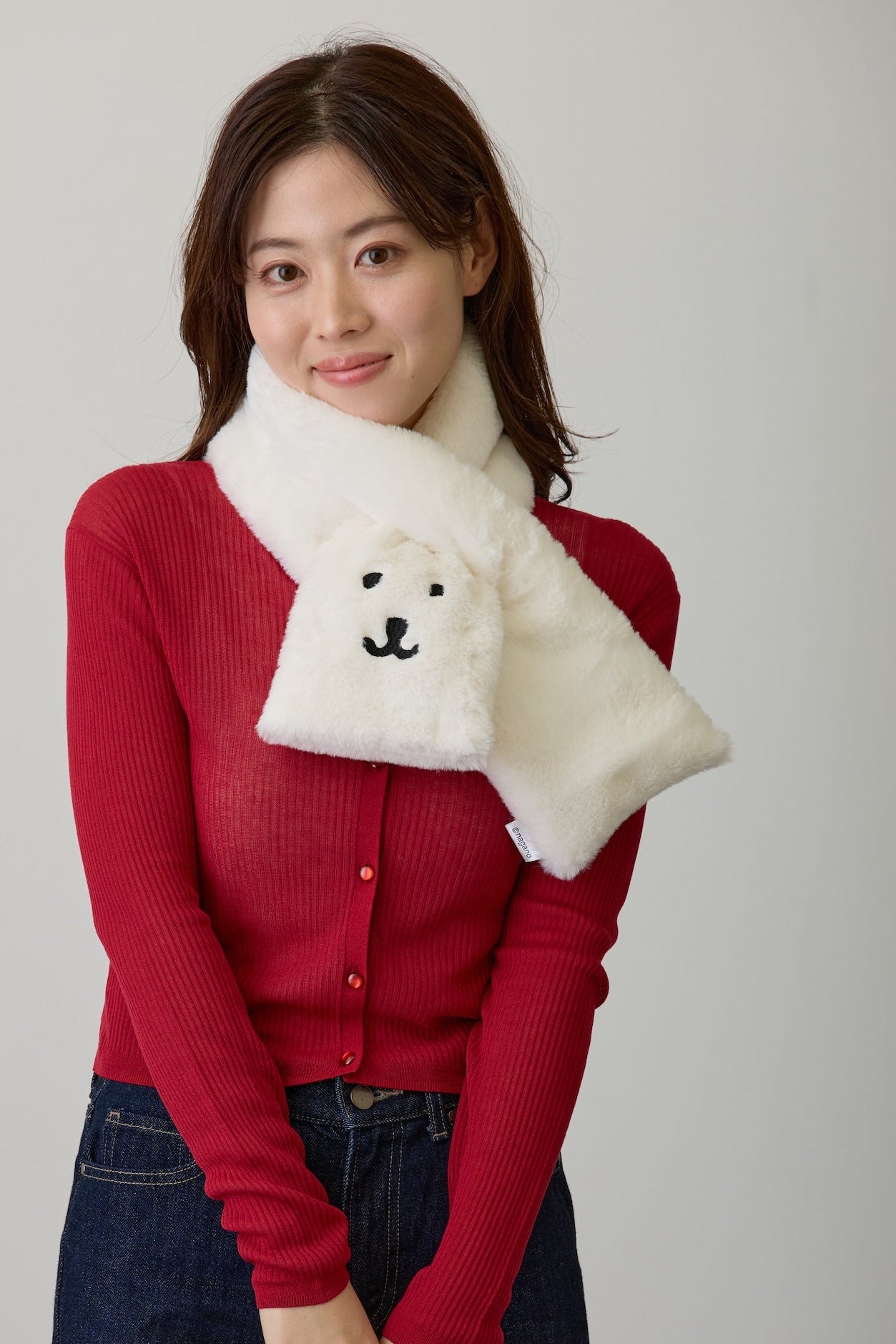 ナガノキャラクターズ ファーマフラー くまフェイス ホワイト ONE