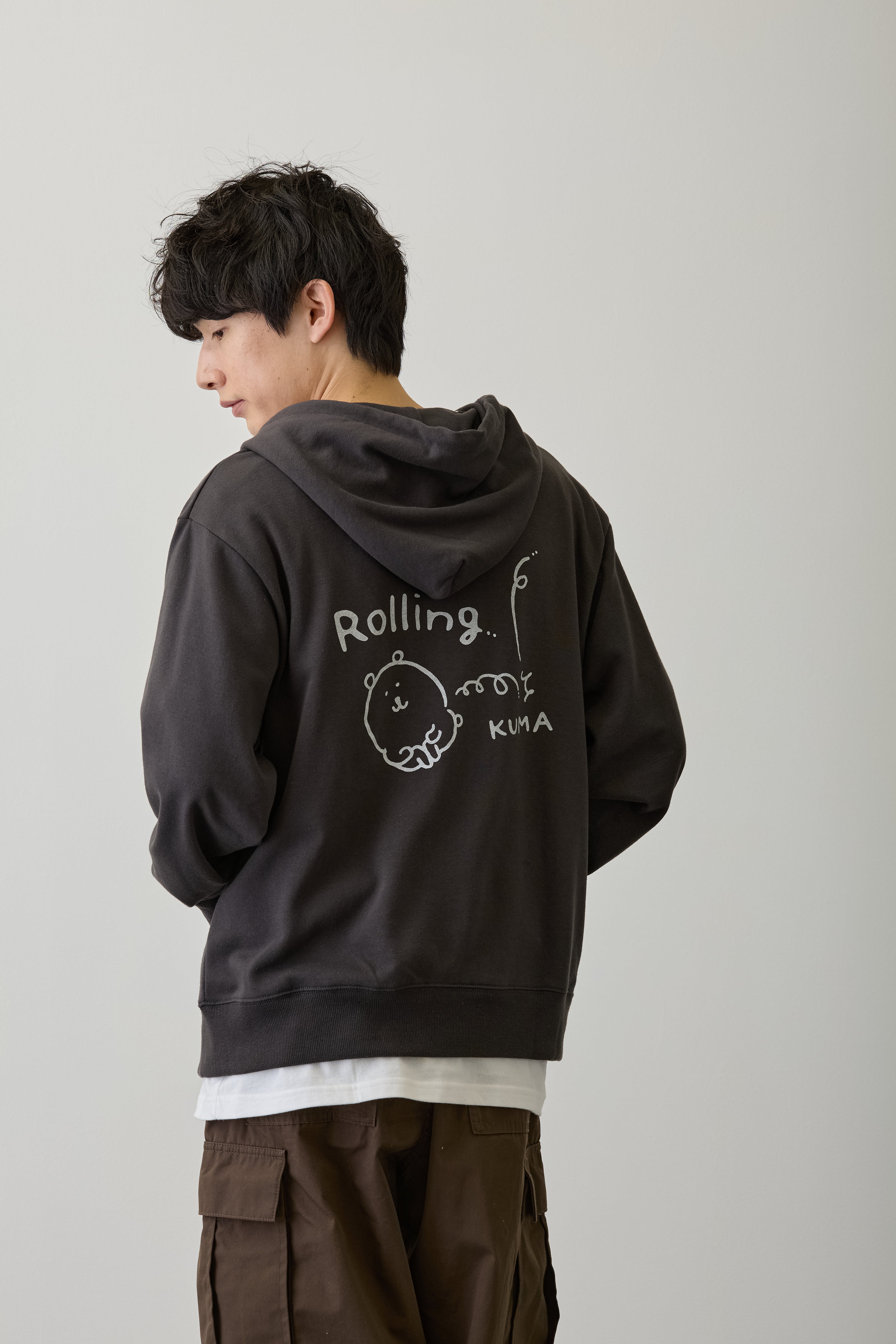 ナガノキャラクターズ ZIPパーカー ローリングくま スミ