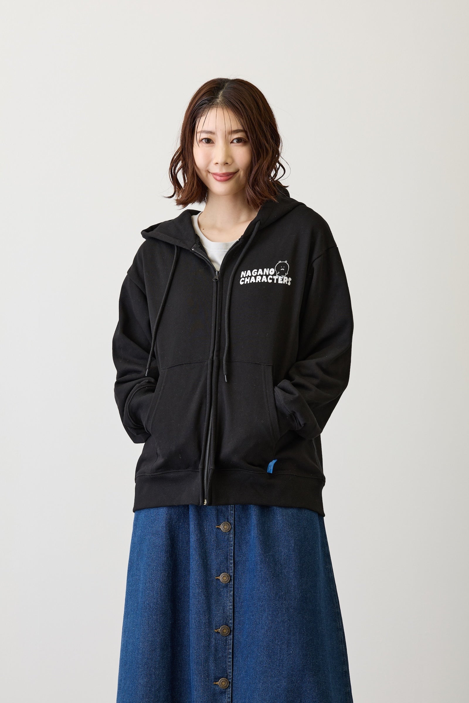 ナガノキャラクターズ ZIPパーカー 集合 ブラック